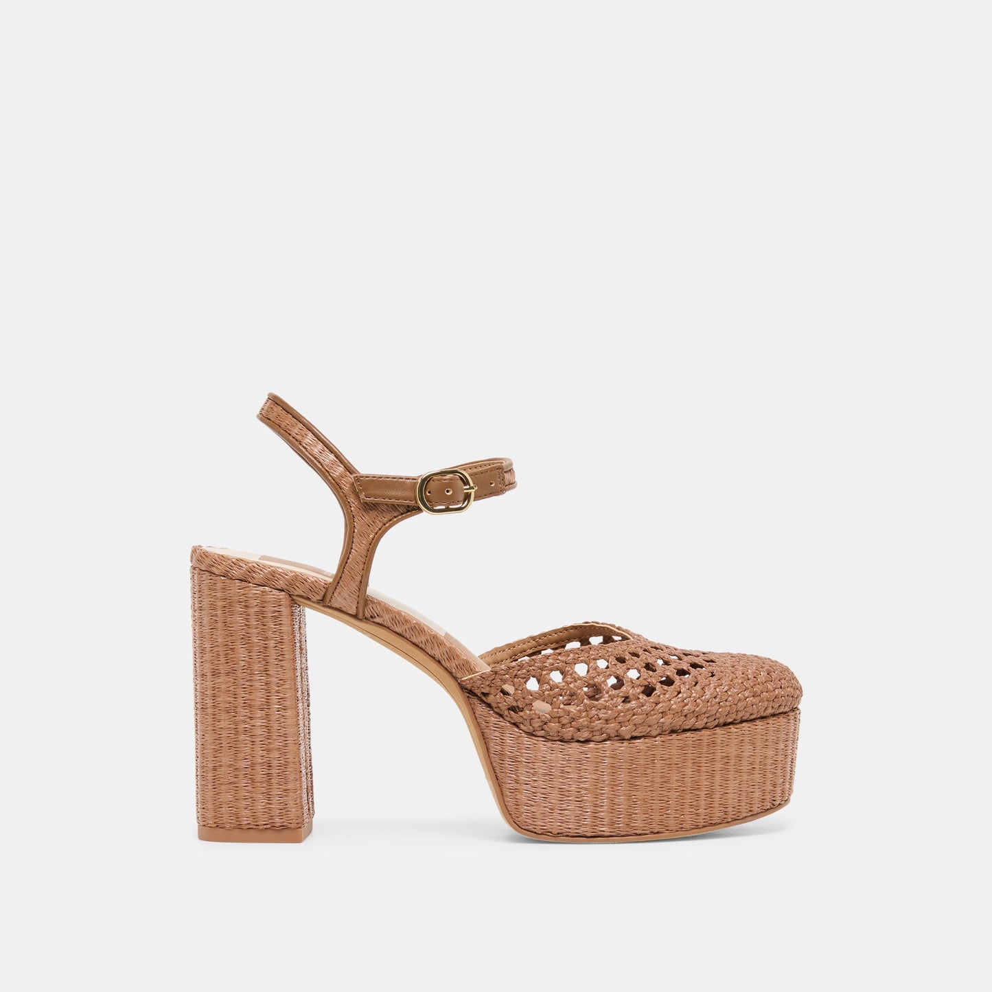 Dolce Vita Gero Mid Brown Woven Raffia Heels