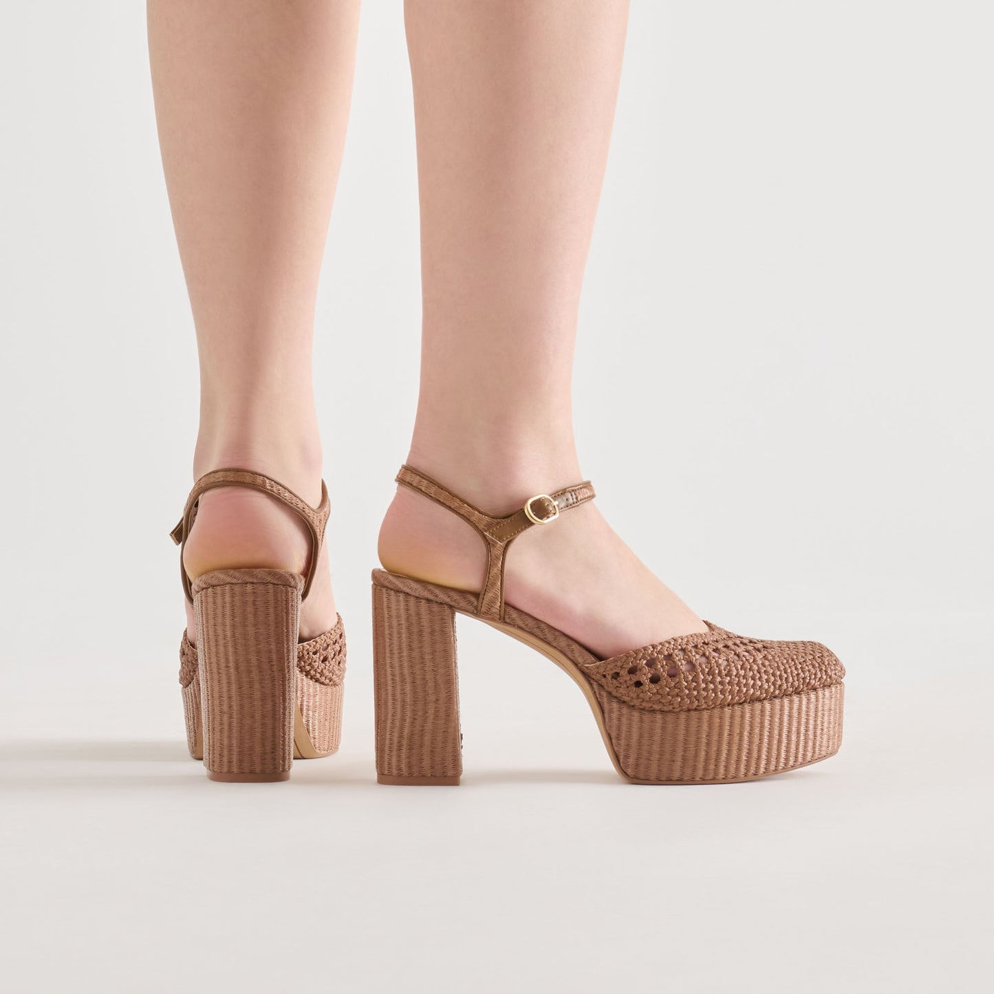 Dolce Vita Gero Mid Brown Woven Raffia Heels