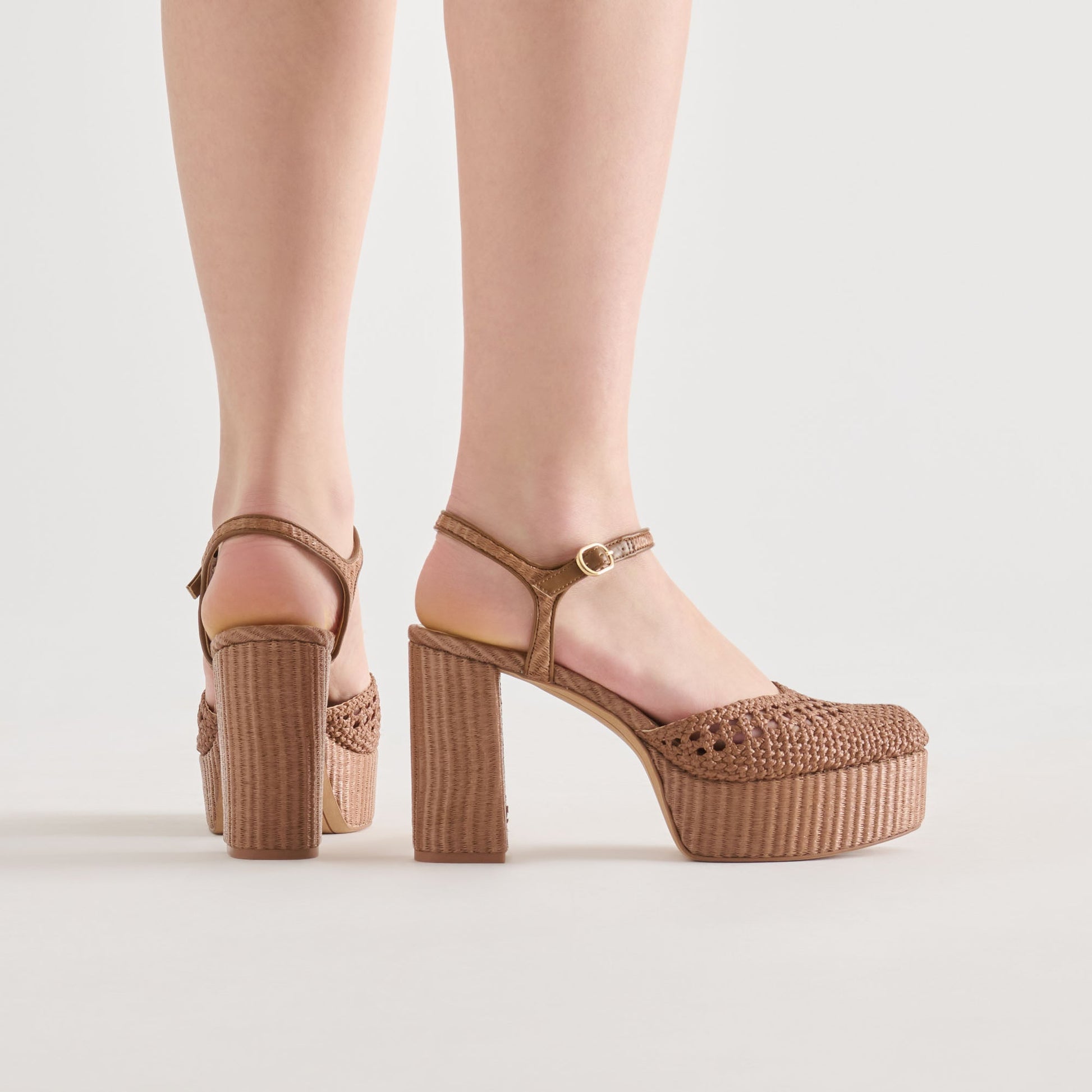 Dolce Vita Gero Mid Brown Woven Raffia Heels