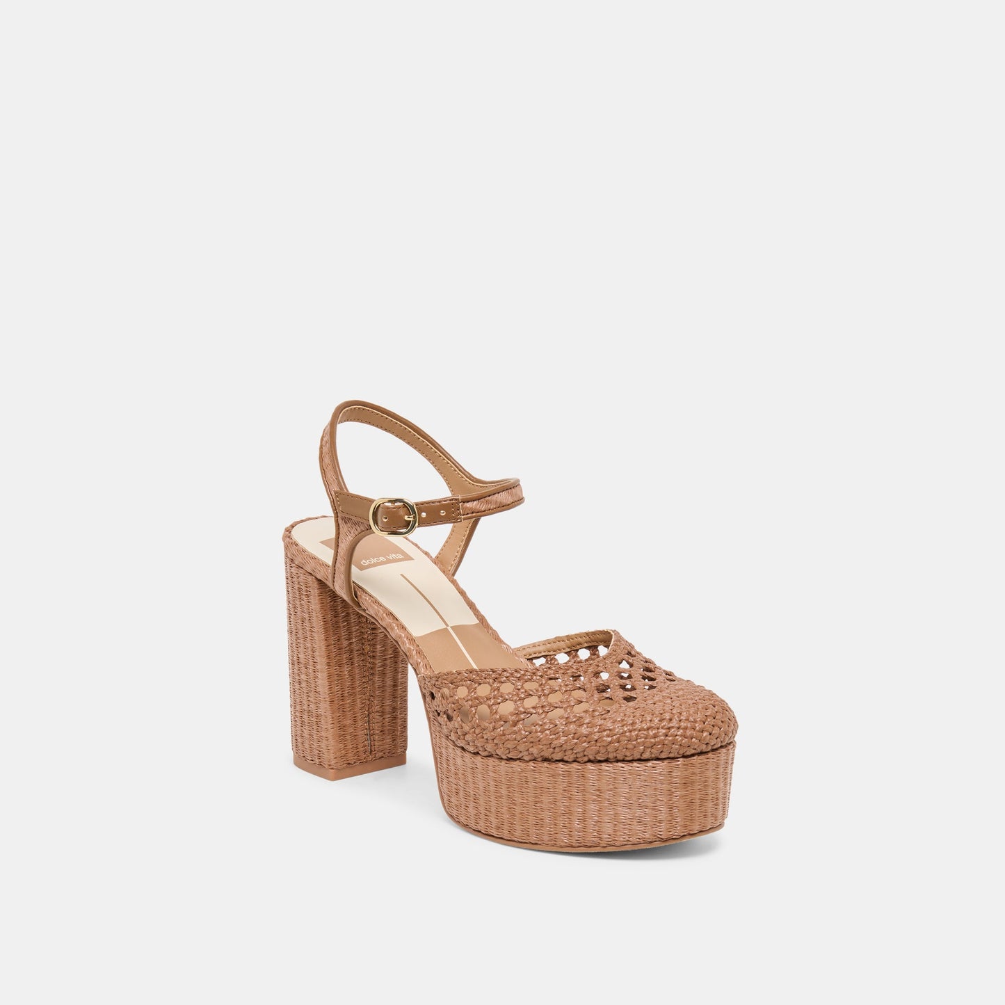 Dolce Vita Gero Mid Brown Woven Raffia Heels