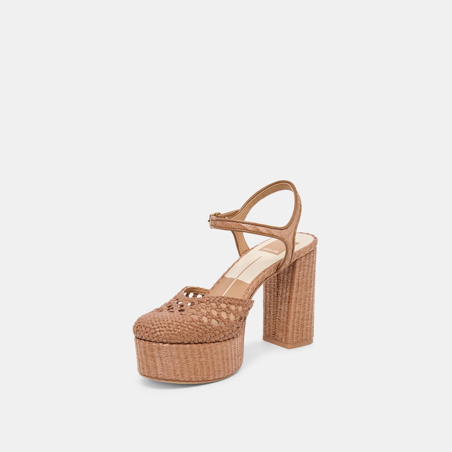Dolce Vita Gero Mid Brown Woven Raffia Heels