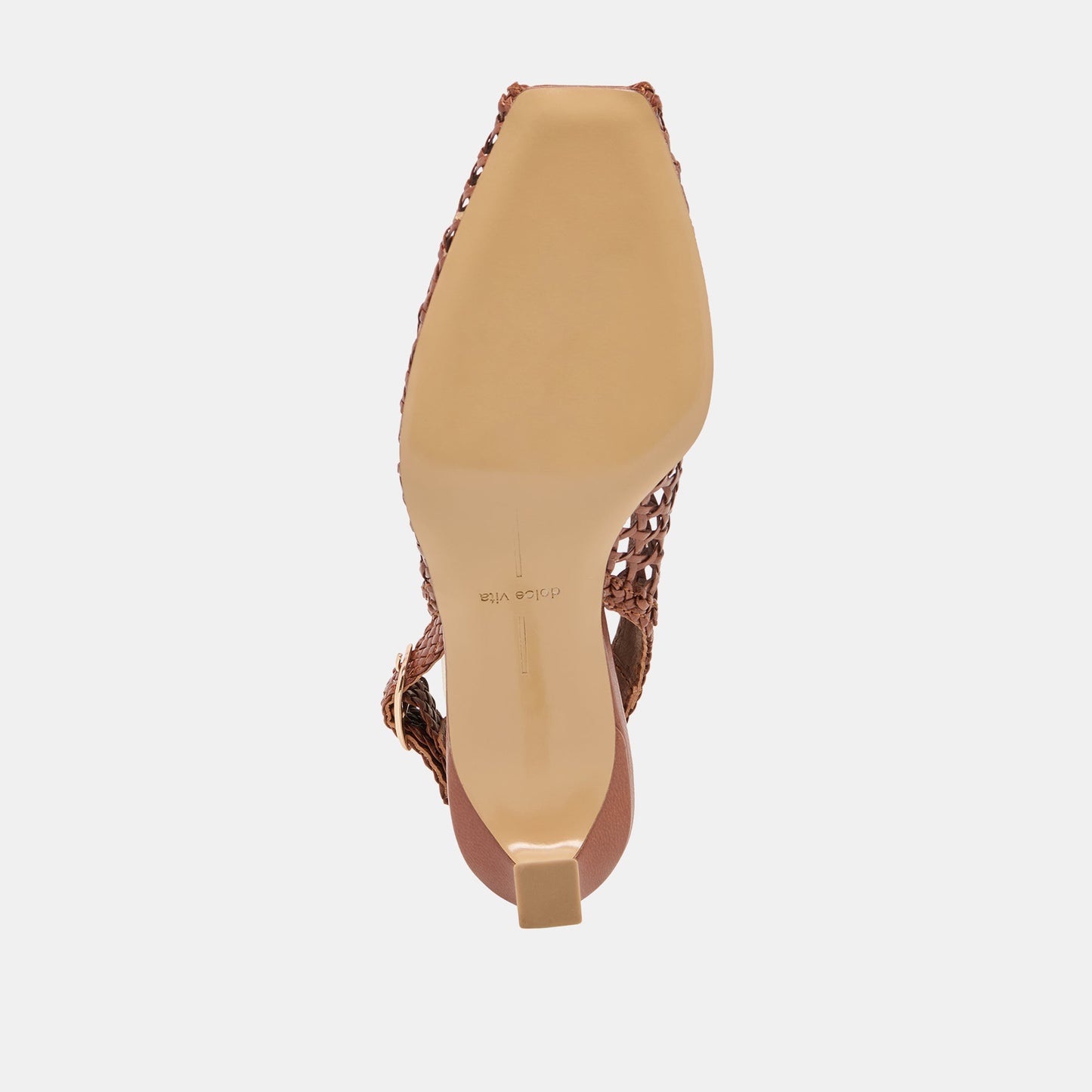 Dolce Vita REMLA Tan Woven Leather Peep-Toe Kitten Heel