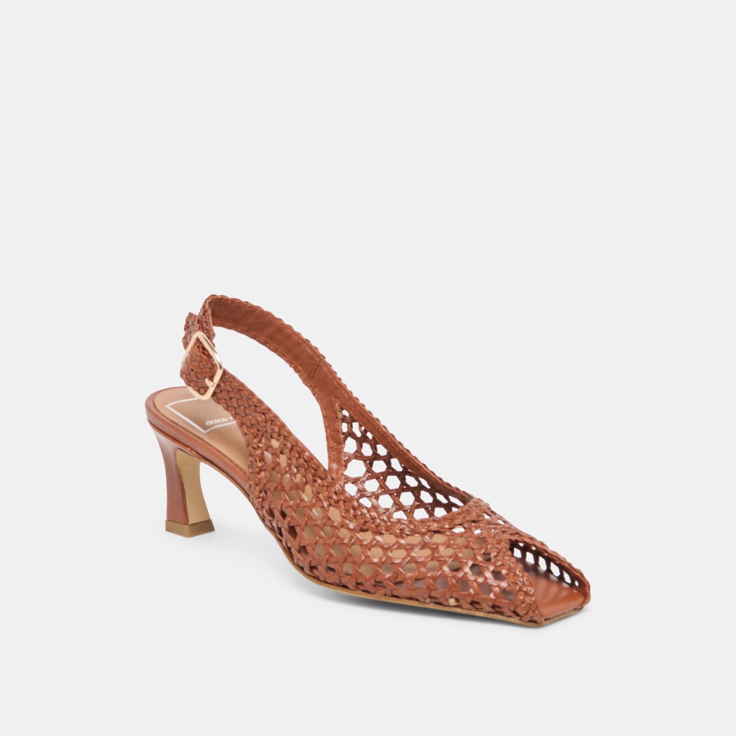 Dolce Vita REMLA Tan Woven Leather Peep-Toe Kitten Heel