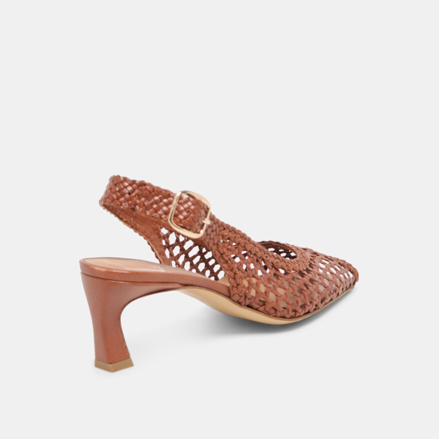 Dolce Vita REMLA Tan Woven Leather Peep-Toe Kitten Heel