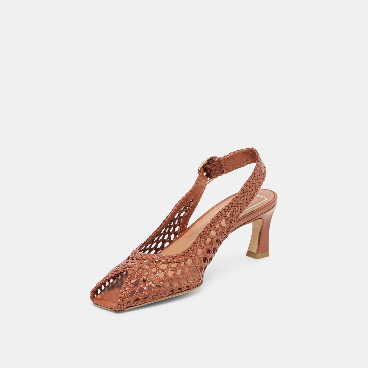 Dolce Vita REMLA Tan Woven Leather Peep-Toe Kitten Heel