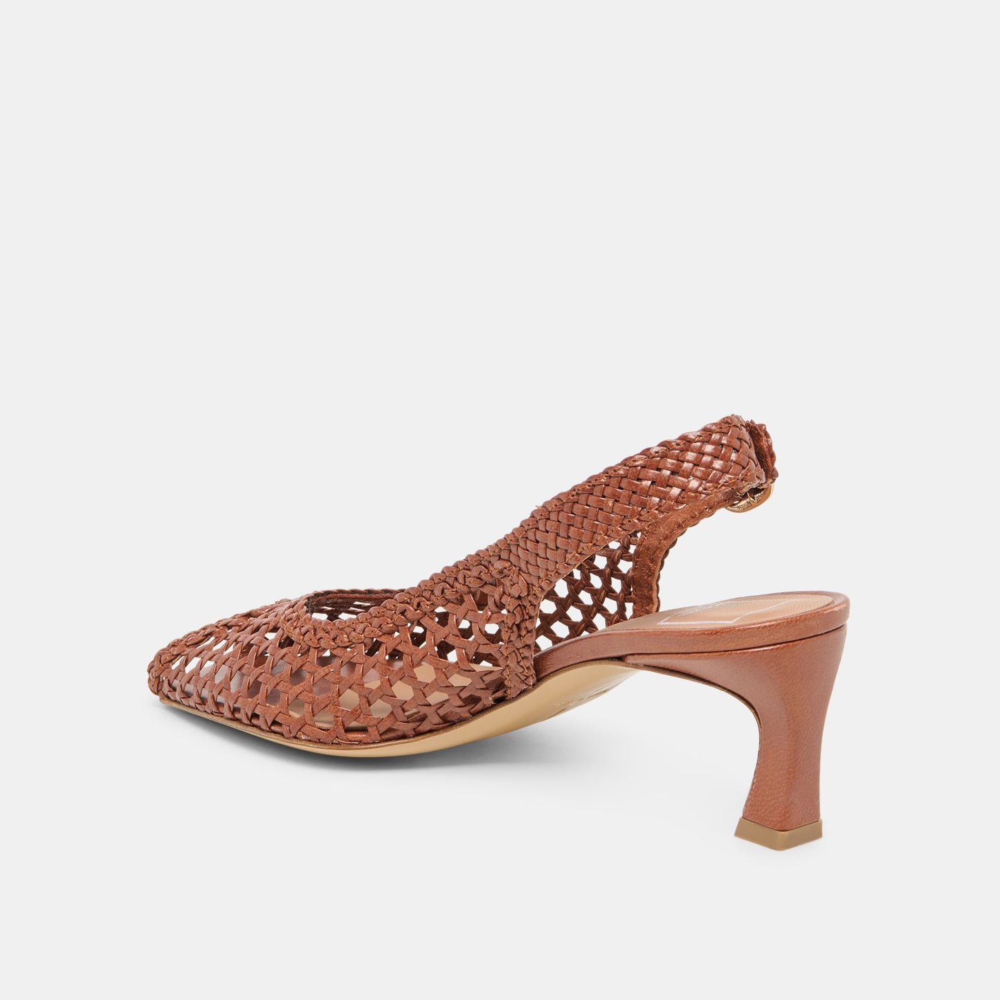 Dolce Vita REMLA Tan Woven Leather Peep-Toe Kitten Heel