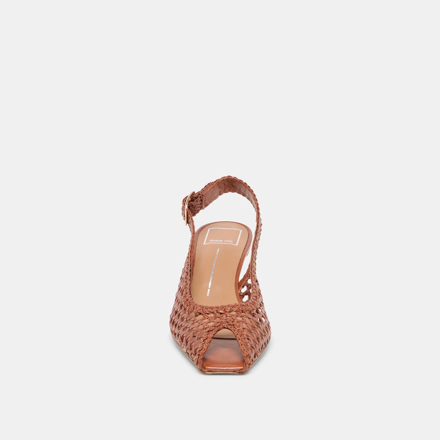 Dolce Vita REMLA Tan Woven Leather Peep-Toe Kitten Heel