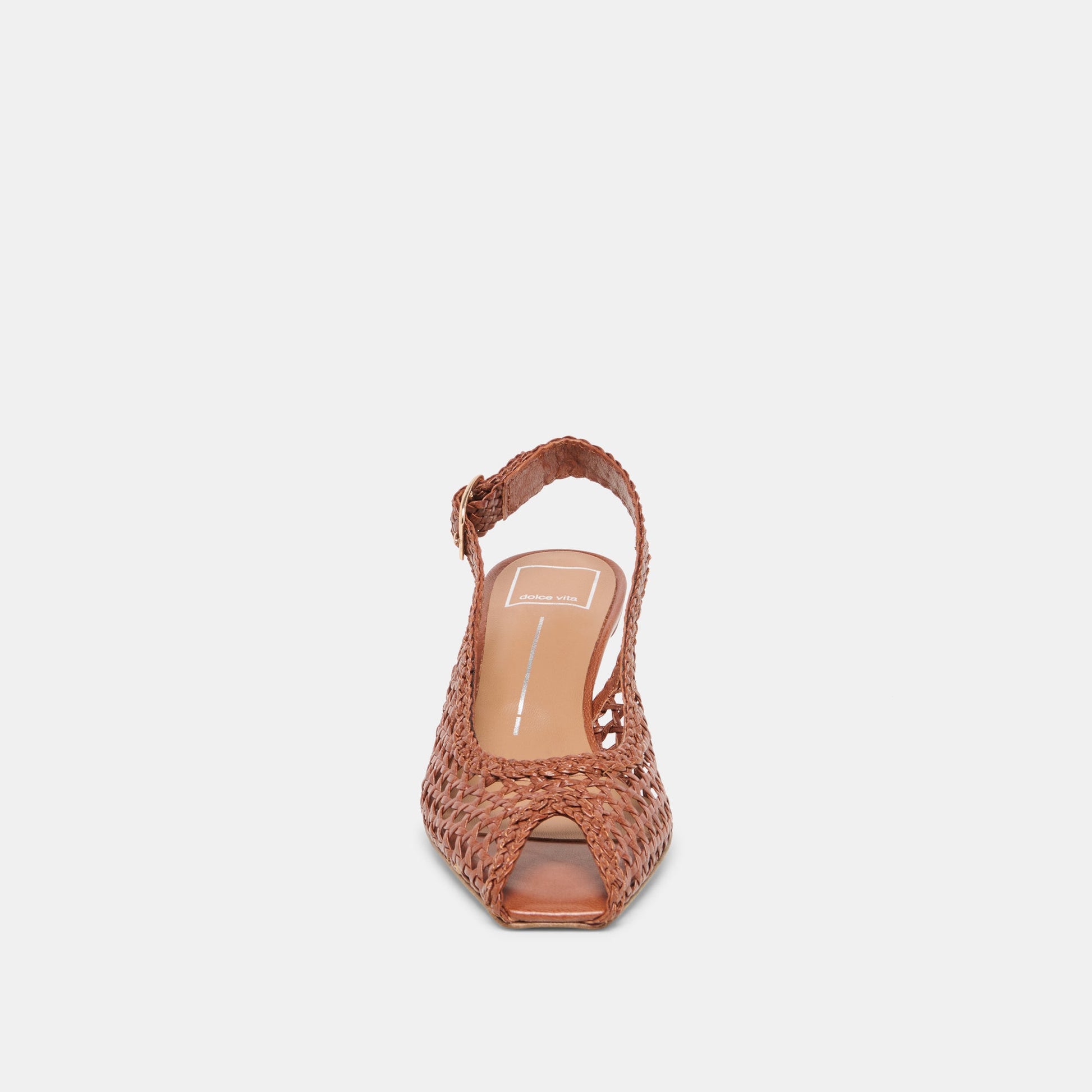 Dolce Vita REMLA Tan Woven Leather Peep-Toe Kitten Heel