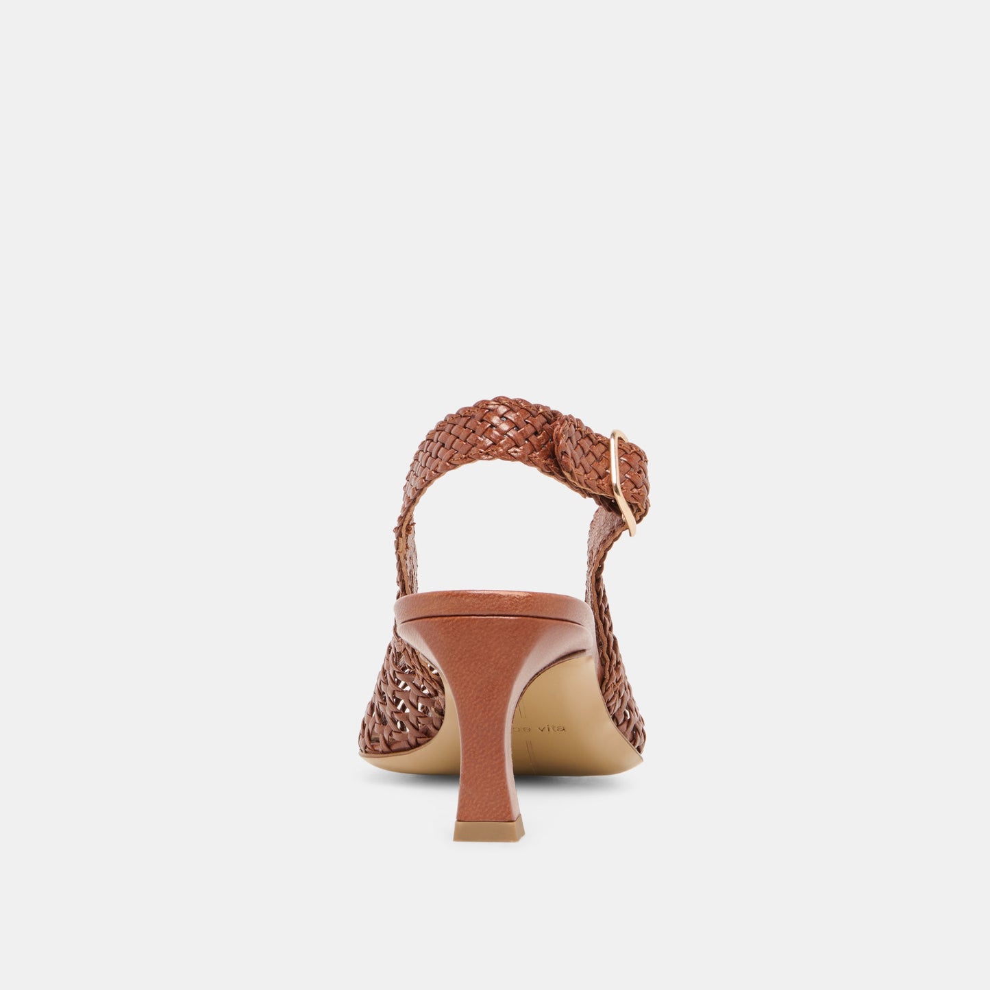 Dolce Vita REMLA Tan Woven Leather Peep-Toe Kitten Heel