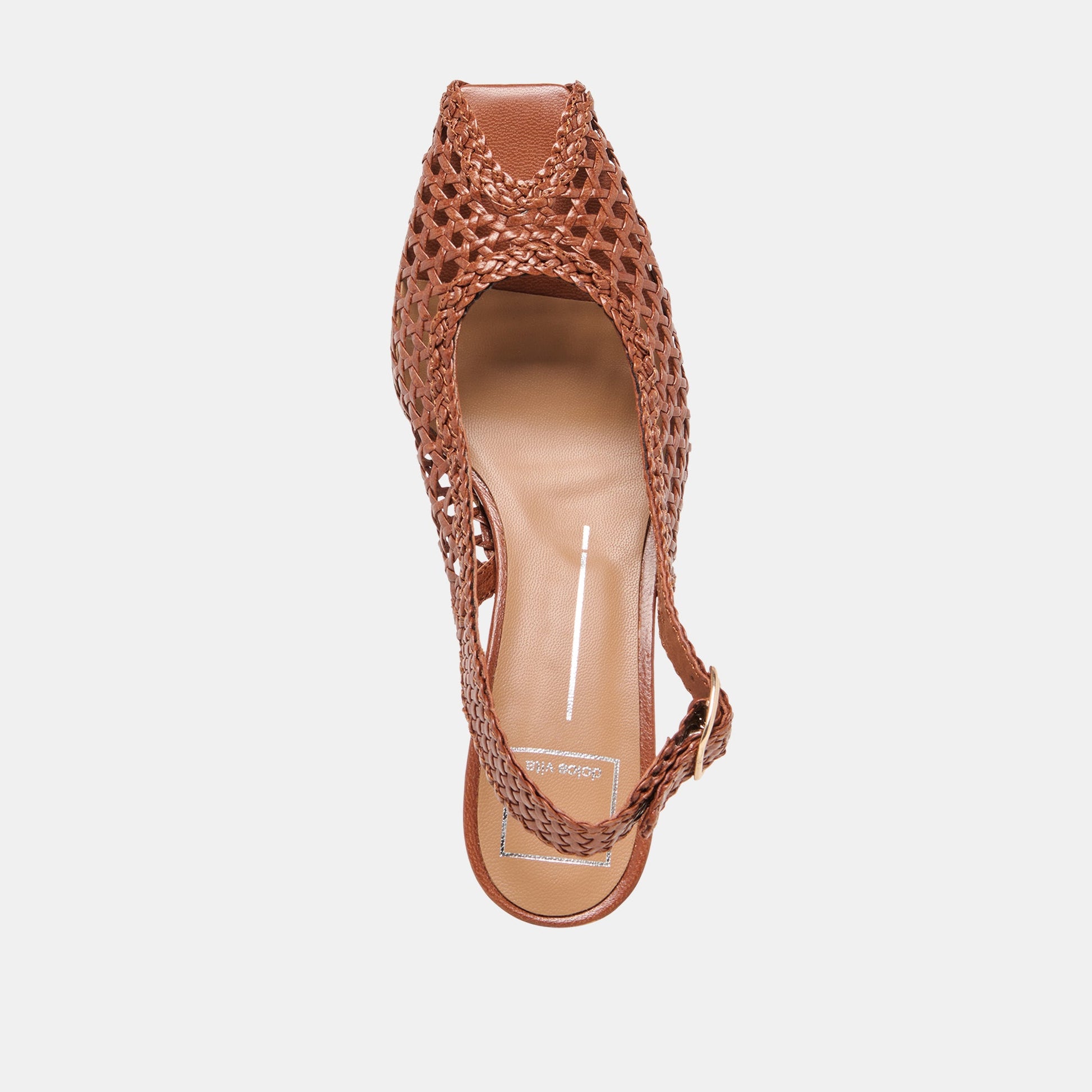 Dolce Vita REMLA Tan Woven Leather Peep-Toe Kitten Heel