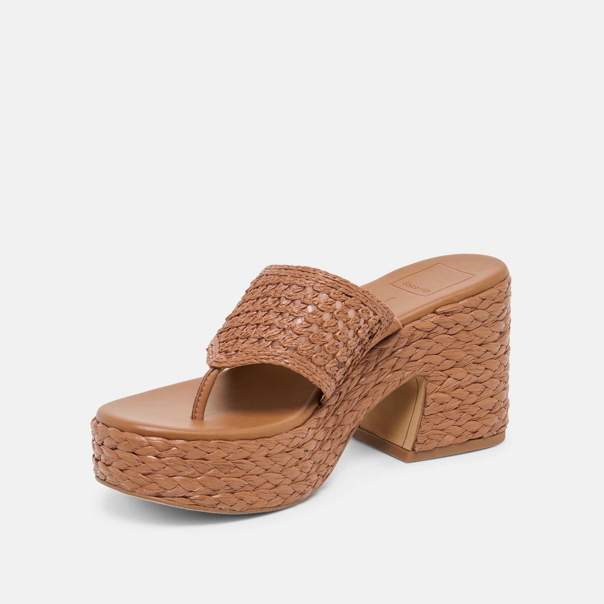 Dolce Vita RIPPLE Mid Brown Raffia Platform Thong Block Heel