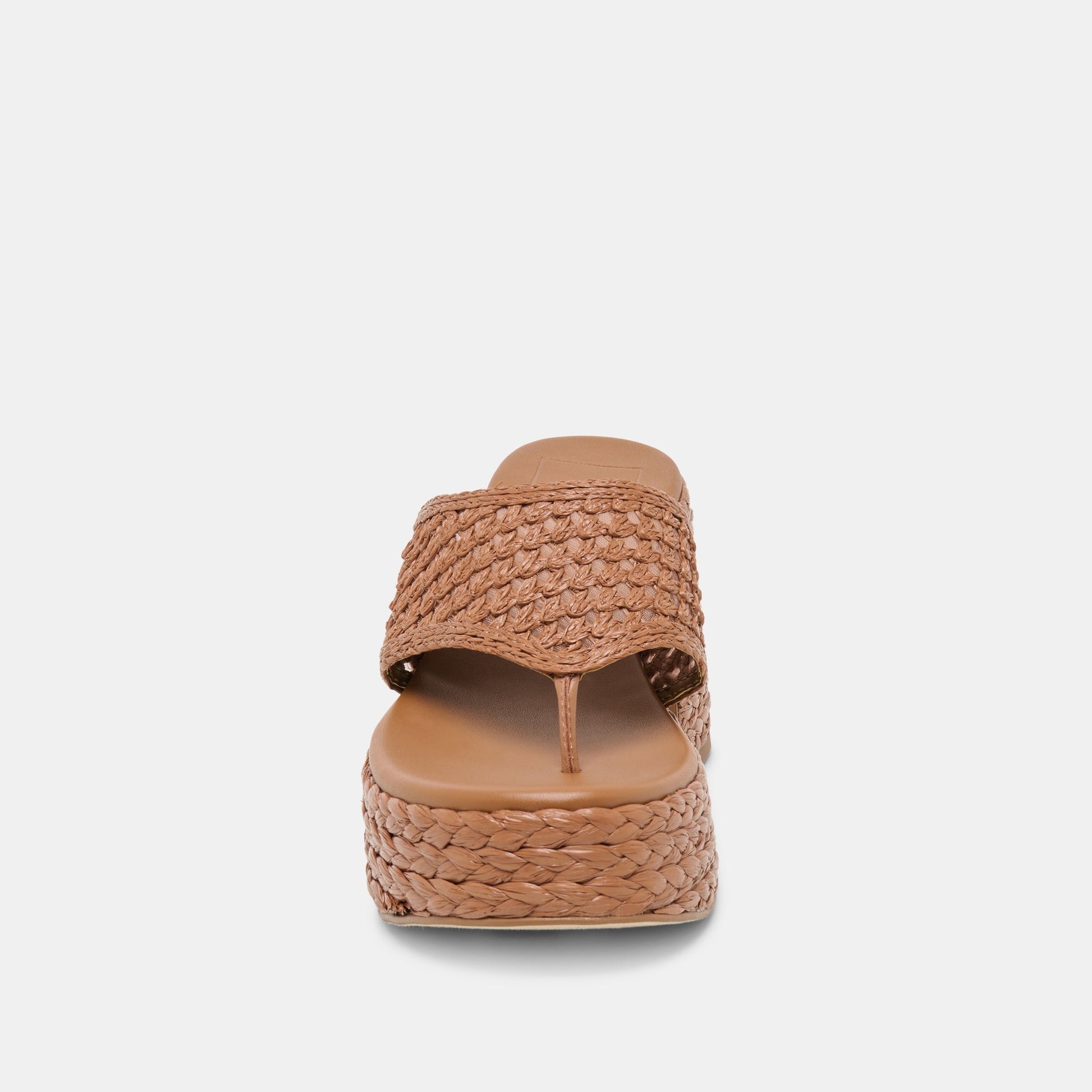 Dolce Vita RIPPLE Mid Brown Raffia Platform Thong Block Heel