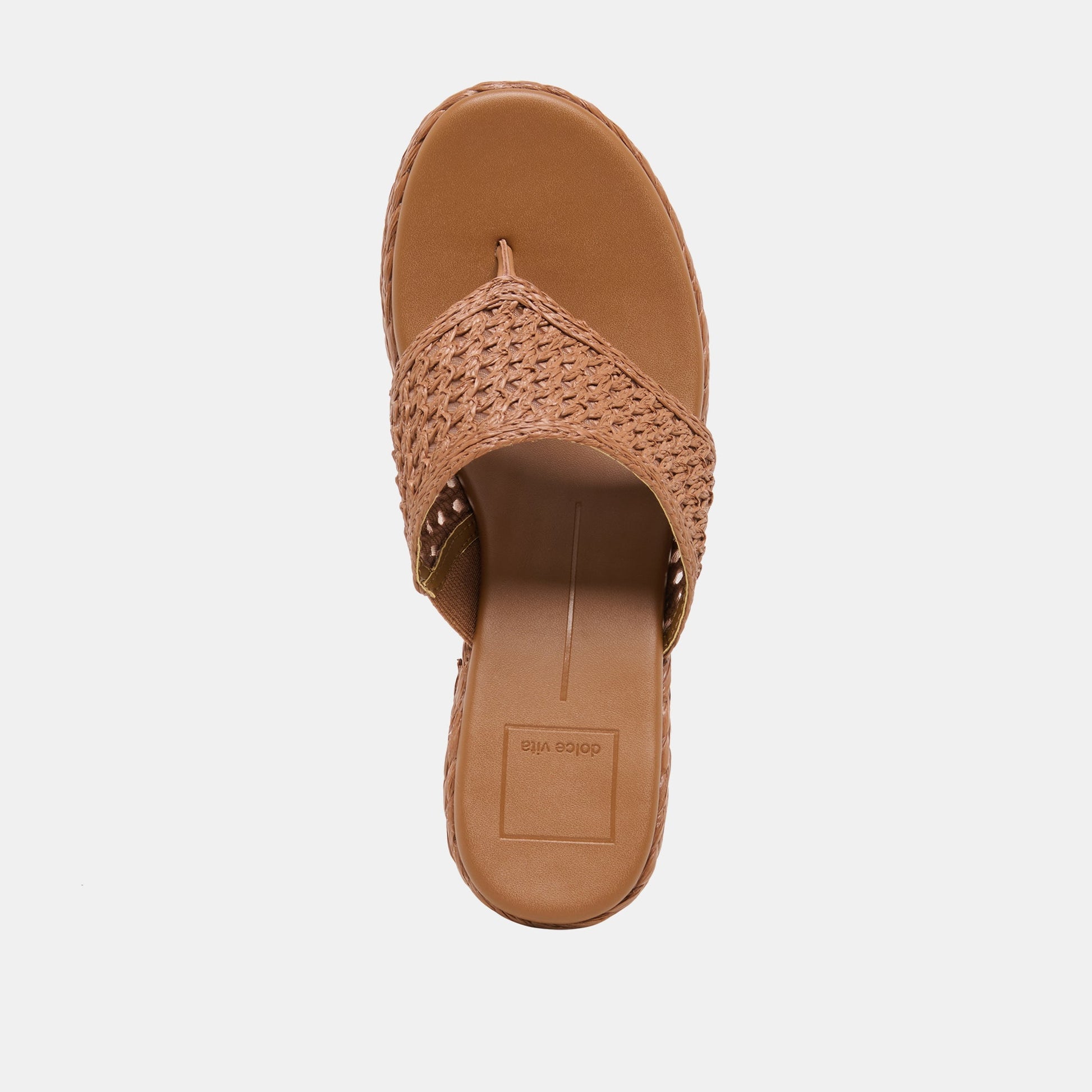 Dolce Vita RIPPLE Mid Brown Raffia Platform Thong Block Heel