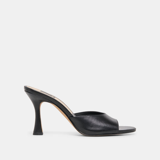 Dolce Vita ROSHA Black Leather Open-Toe Mule Heels