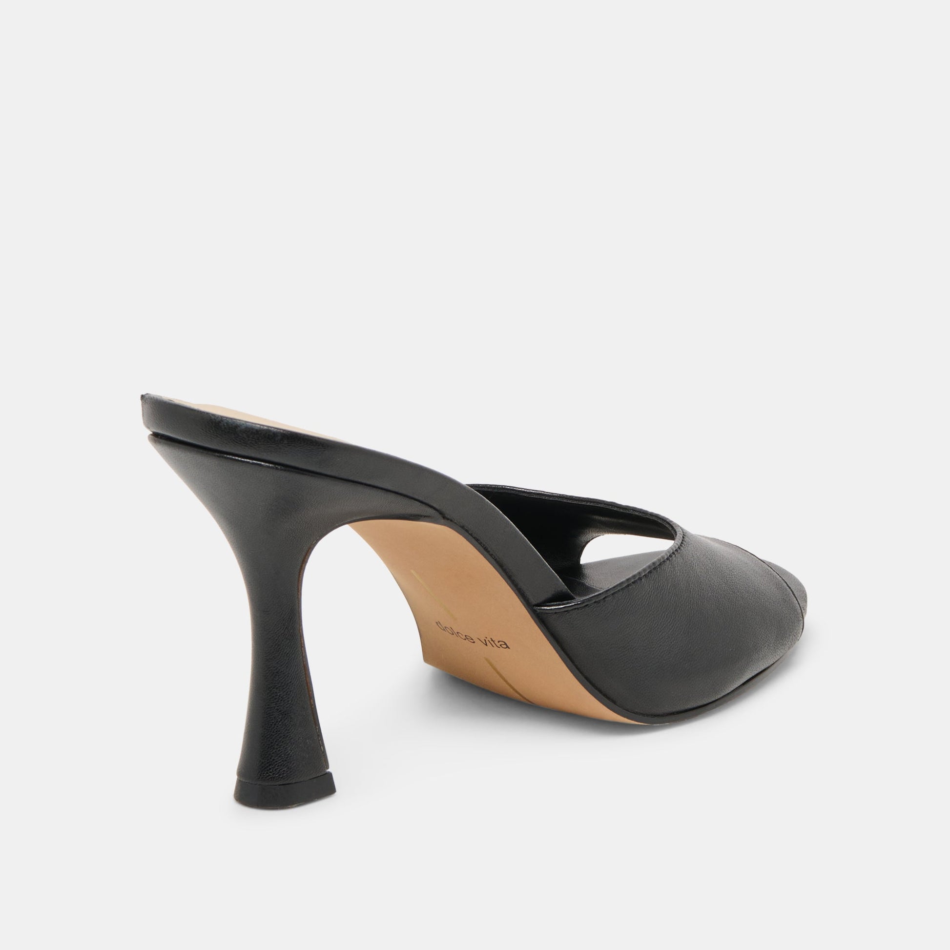 Dolce Vita ROSHA Black Leather Open-Toe Mule Heels