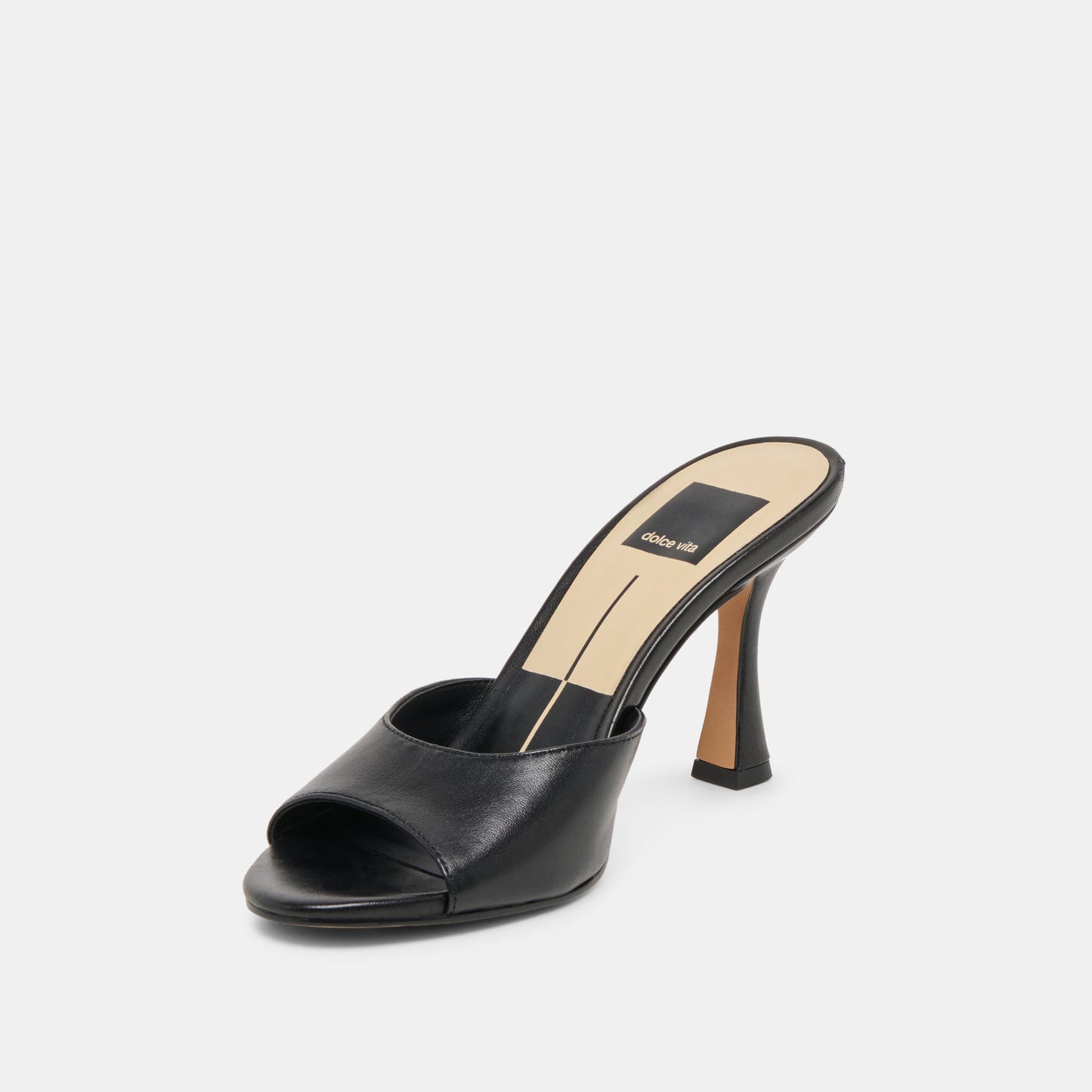 Dolce Vita ROSHA Black Leather Open-Toe Mule Heels