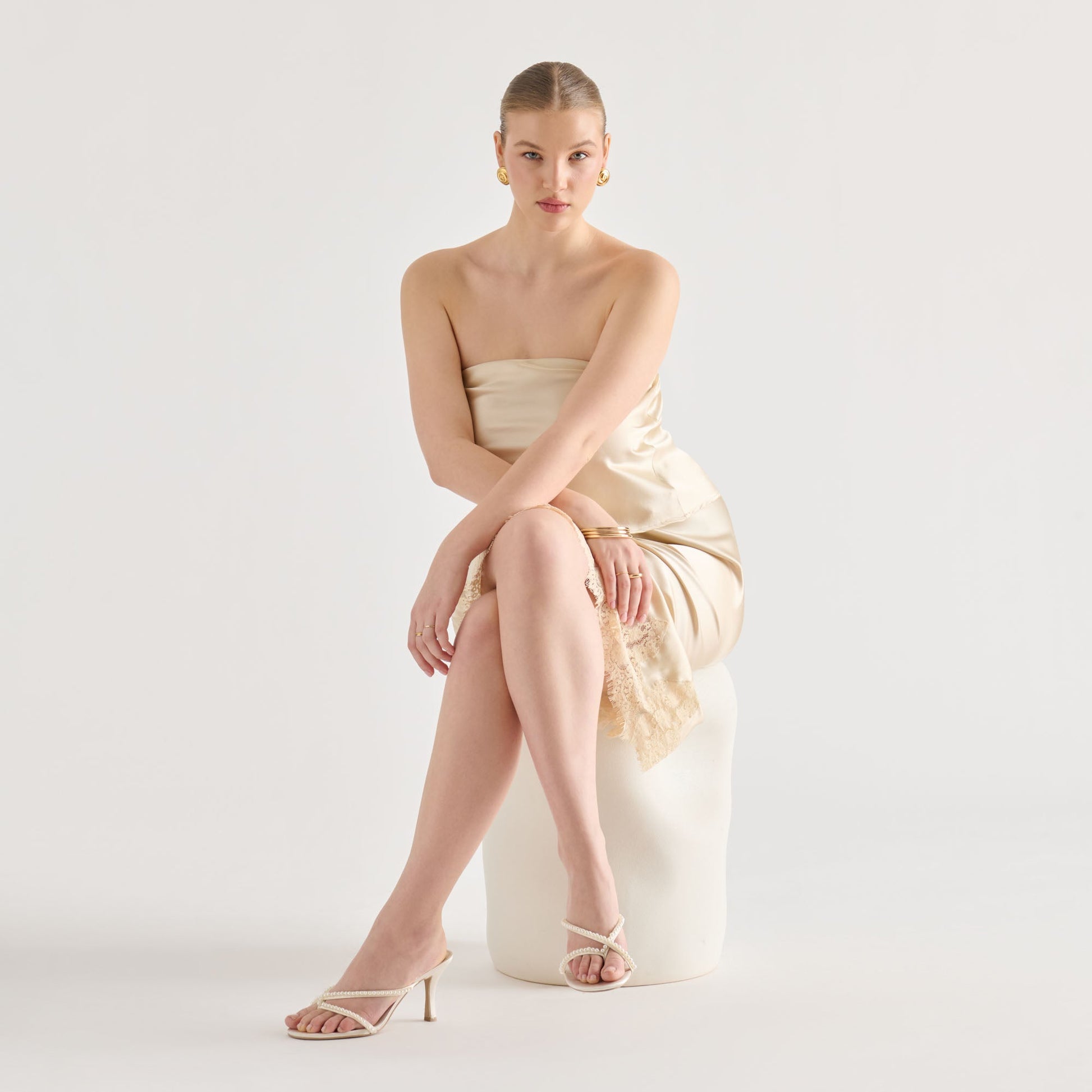 Dolce Vita Liano Pearl Off White Satin Heels