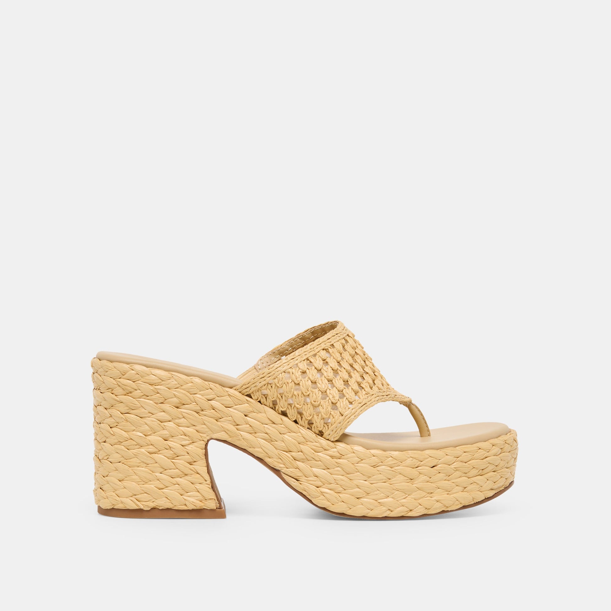 Dolce Vita RIPPLE Lt Natural Raffia Platform Thong Block Heel