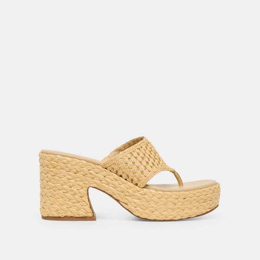 Dolce Vita RIPPLE Lt Natural Raffia Platform Thong Block Heel