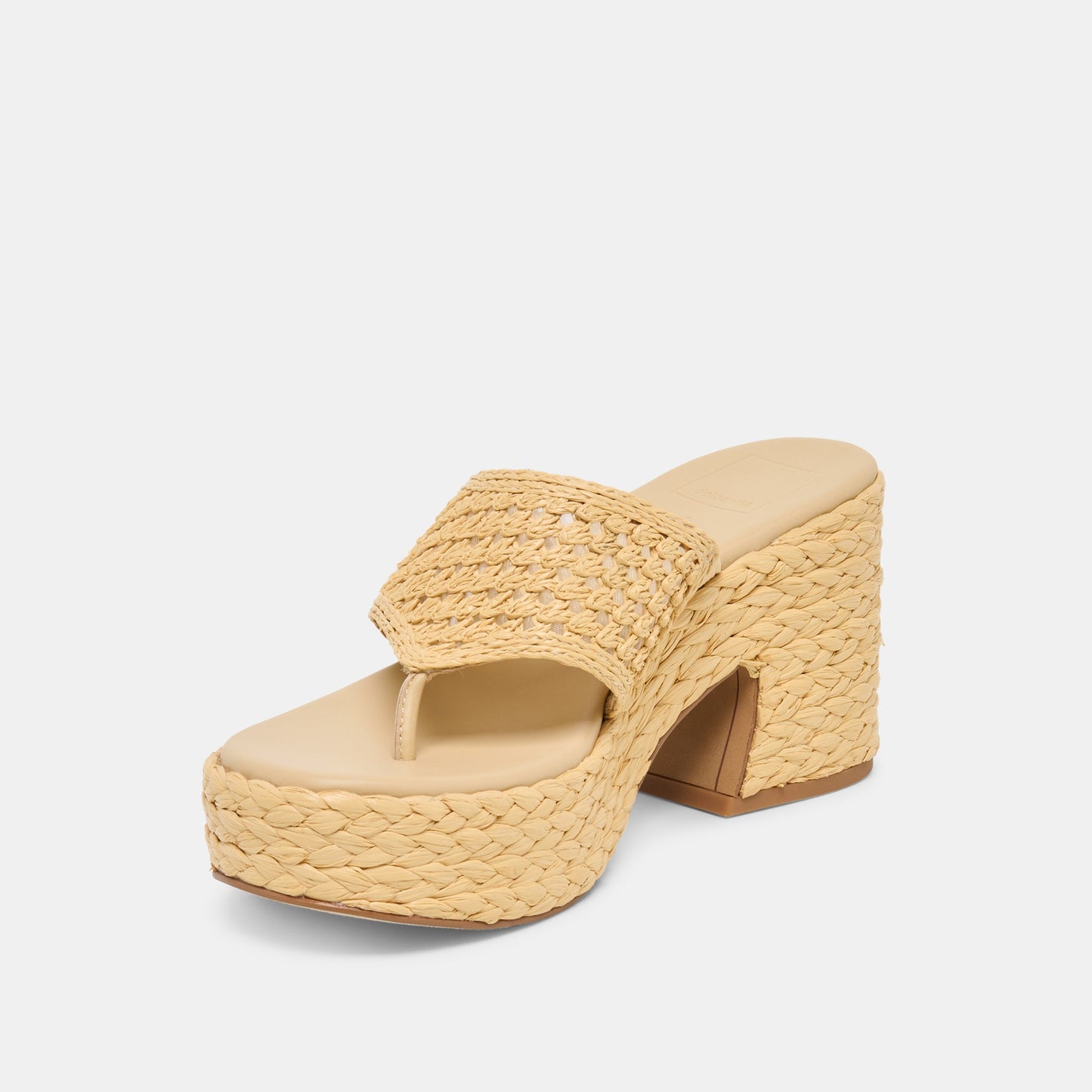 Dolce Vita RIPPLE Lt Natural Raffia Platform Thong Block Heel