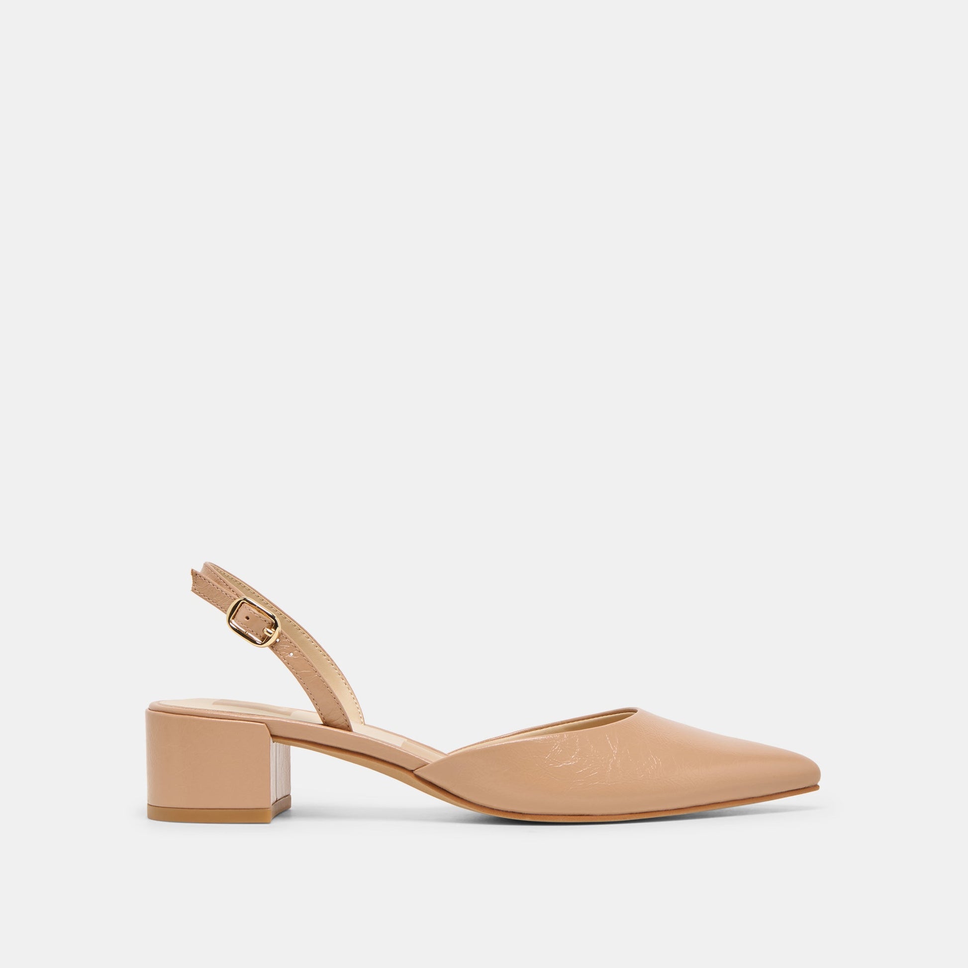 Dolce Vita Carel Wide Lt Tan Crinkle Patent Leather Heels