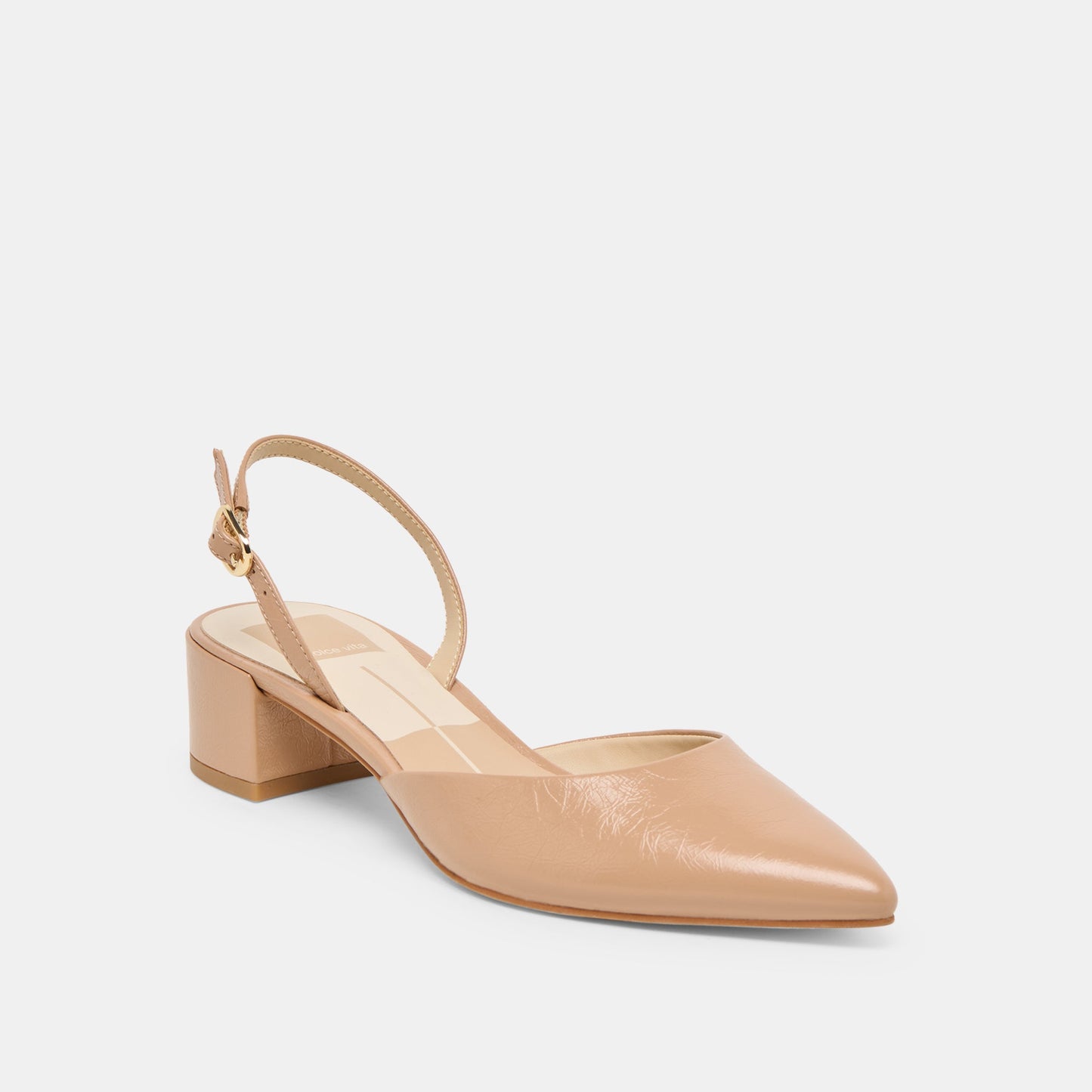 Dolce Vita Carel Wide Lt Tan Crinkle Patent Leather Heels