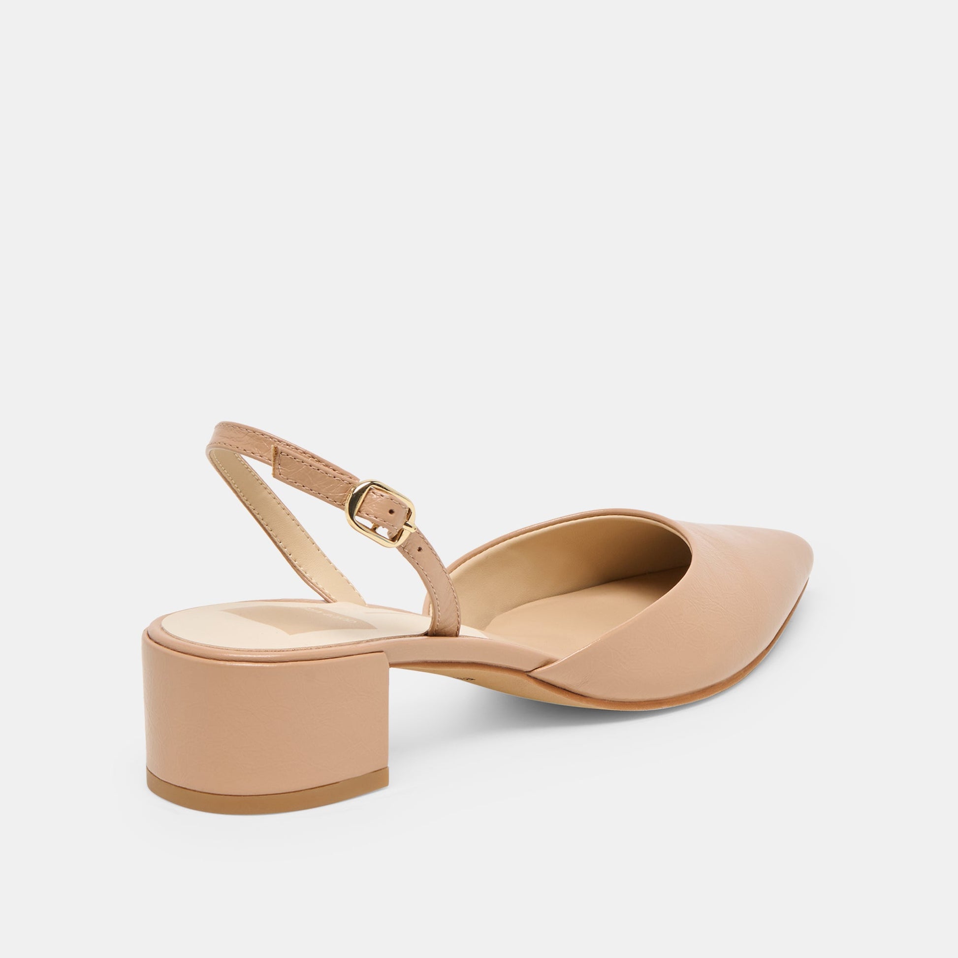 Dolce Vita Carel Wide Lt Tan Crinkle Patent Leather Heels