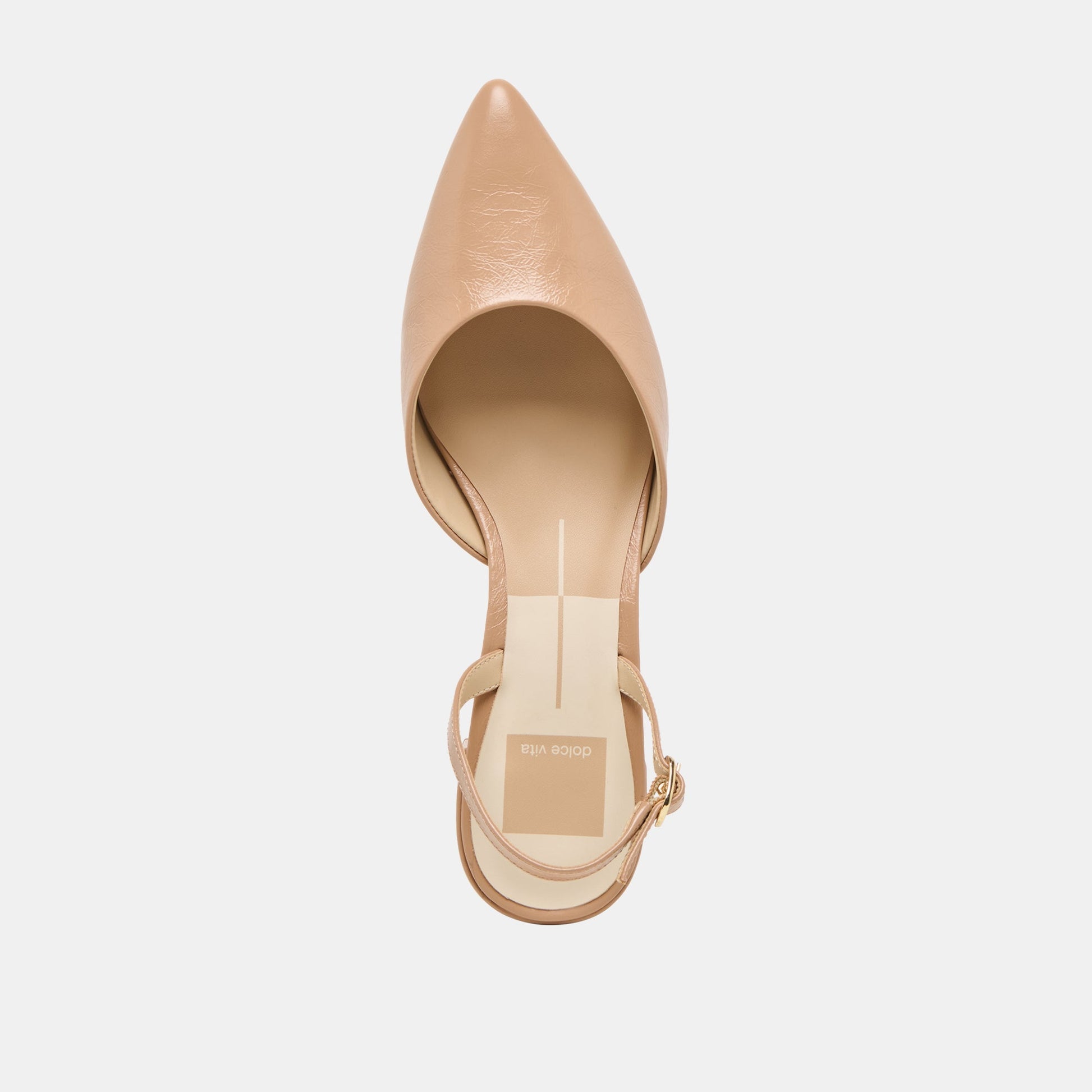 Dolce Vita Carel Wide Lt Tan Crinkle Patent Leather Heels