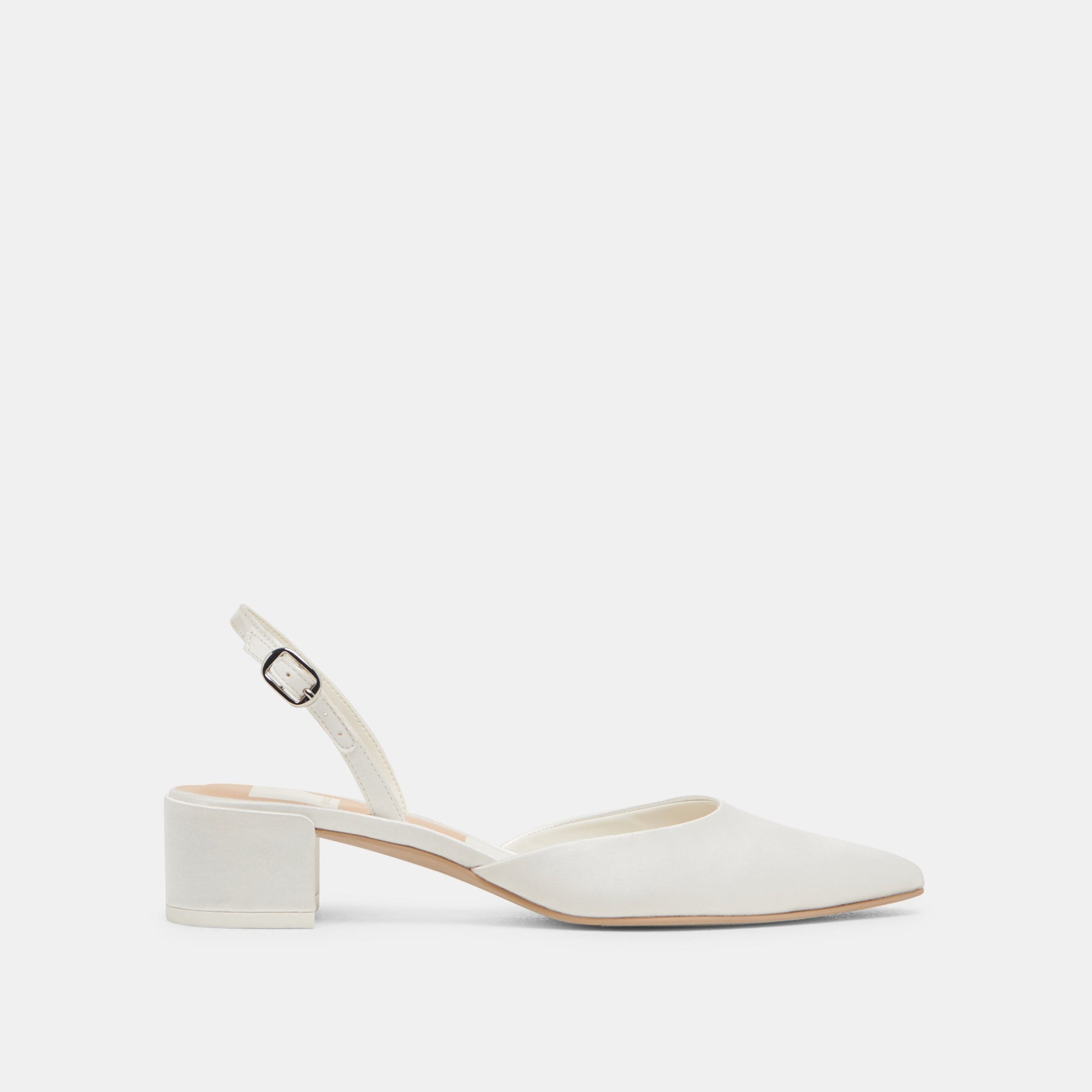 Dolce Vita Carel Wide True White Satin Heels