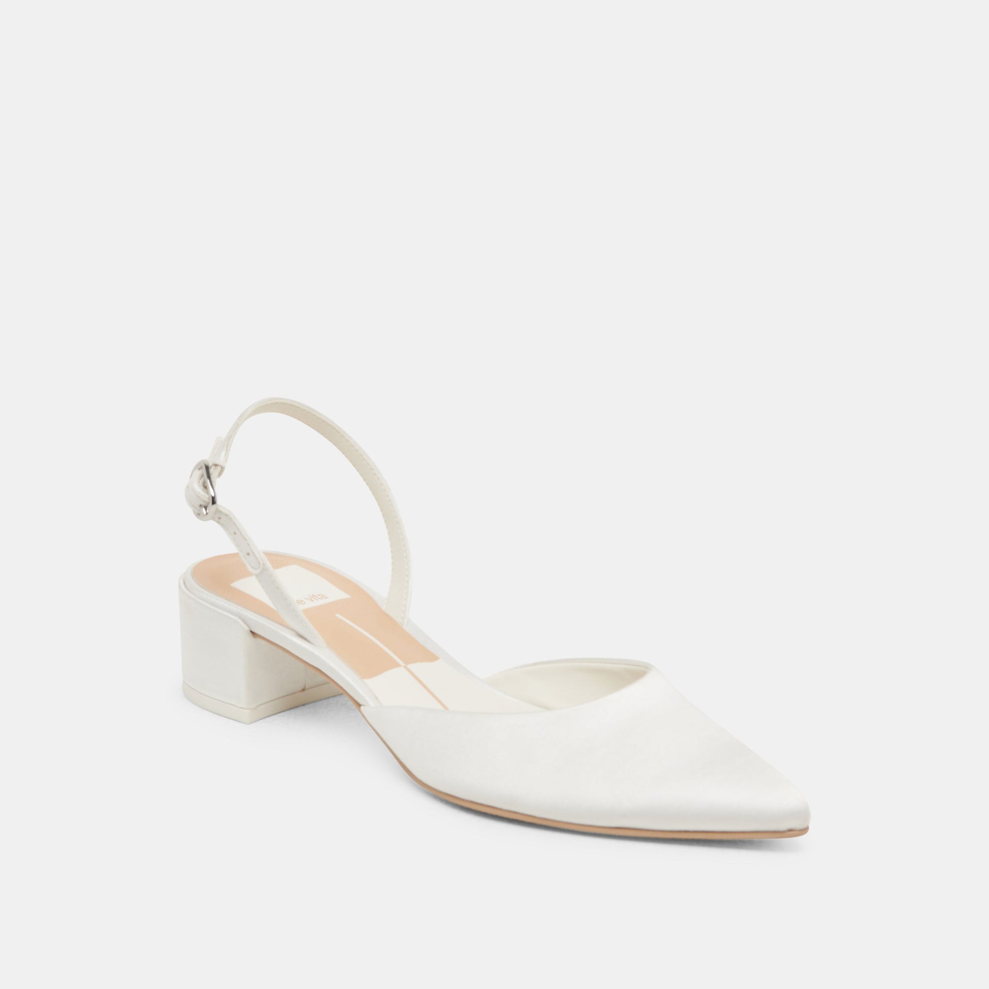 Dolce Vita Carel Wide True White Satin Heels