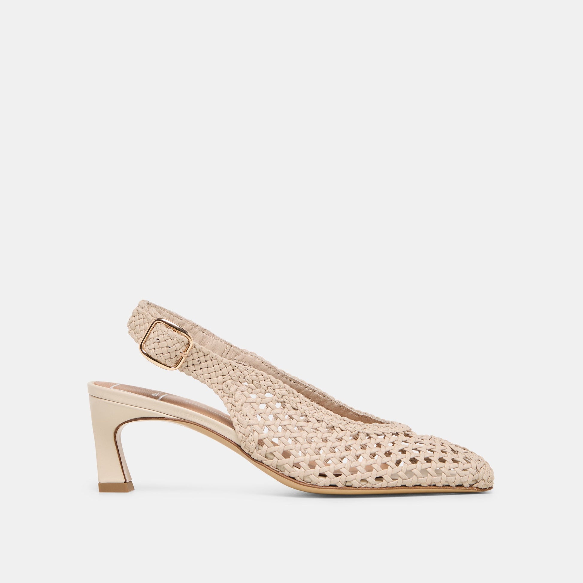 Dolce Vita REMLA Bone Woven Leather Peep-Toe Kitten Heel
