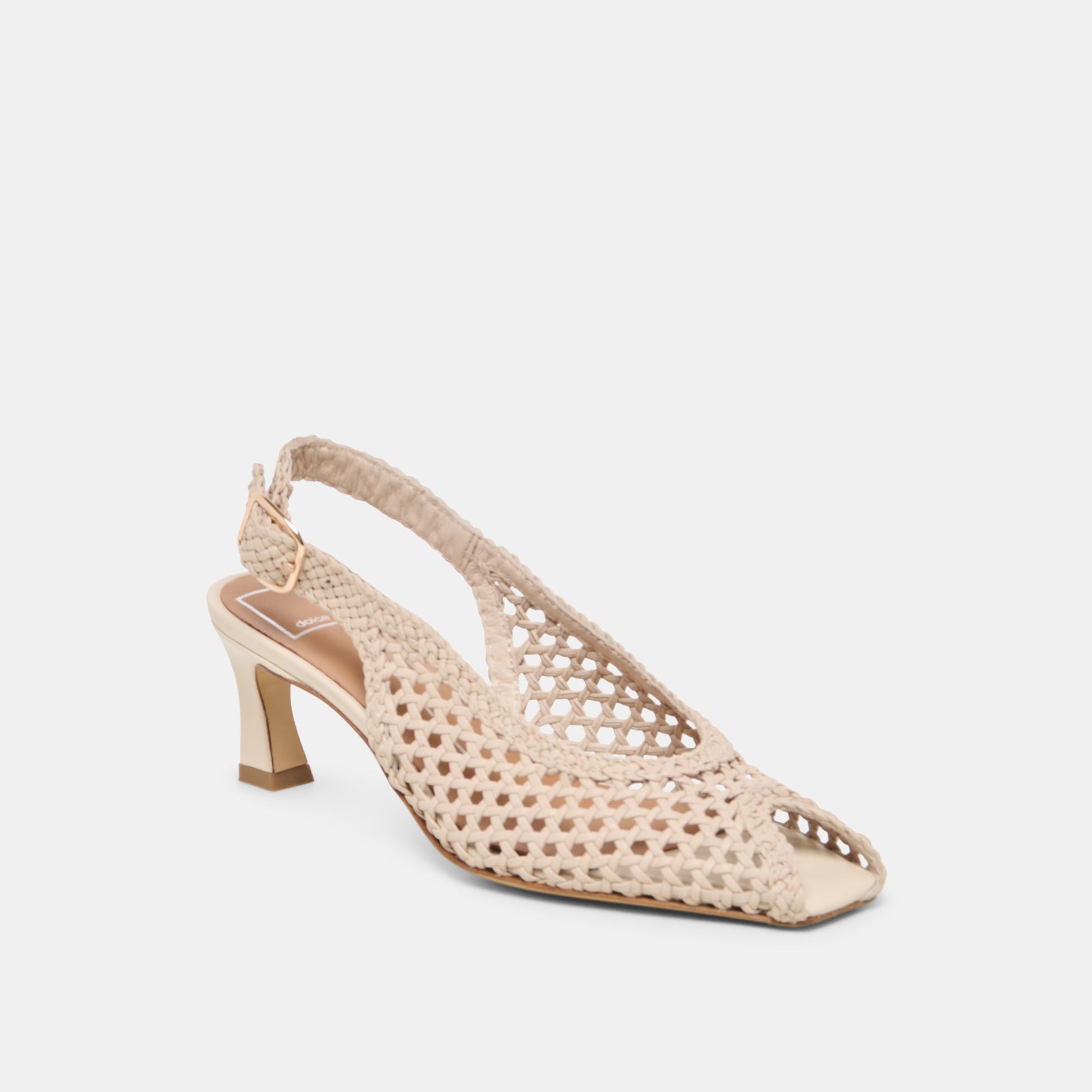 Dolce Vita REMLA Bone Woven Leather Peep-Toe Kitten Heel