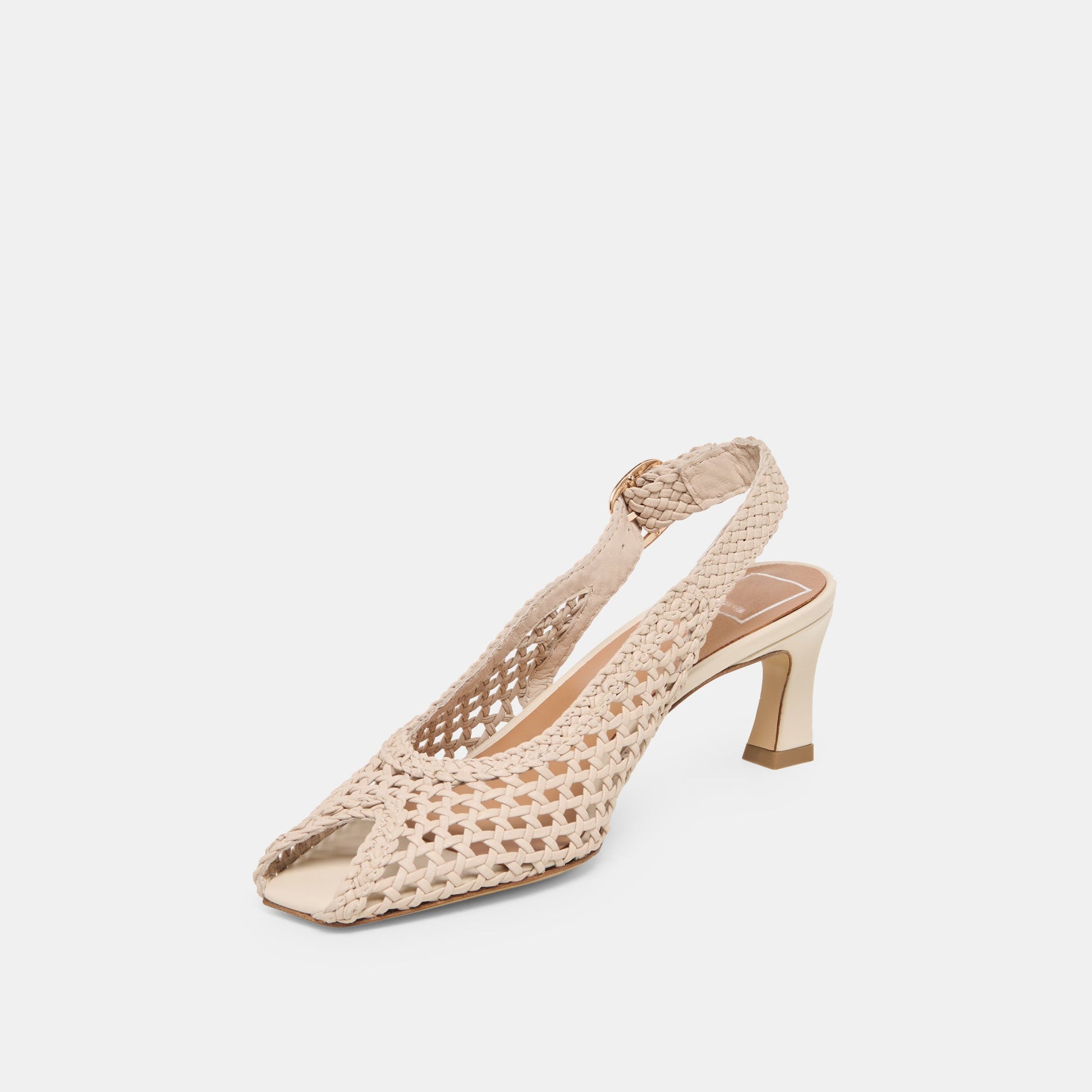 Dolce Vita REMLA Bone Woven Leather Peep-Toe Kitten Heel