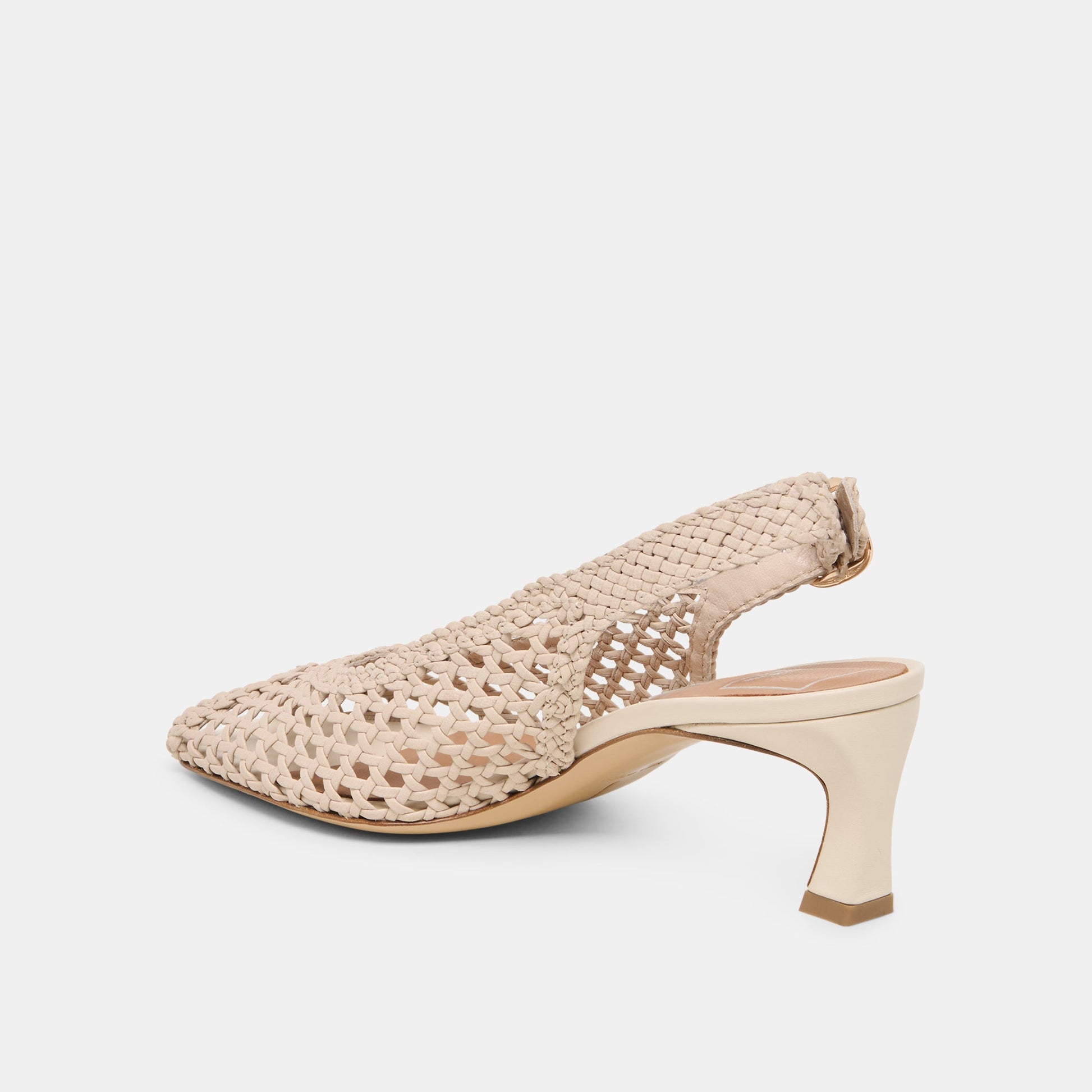 Dolce Vita REMLA Bone Woven Leather Peep-Toe Kitten Heel