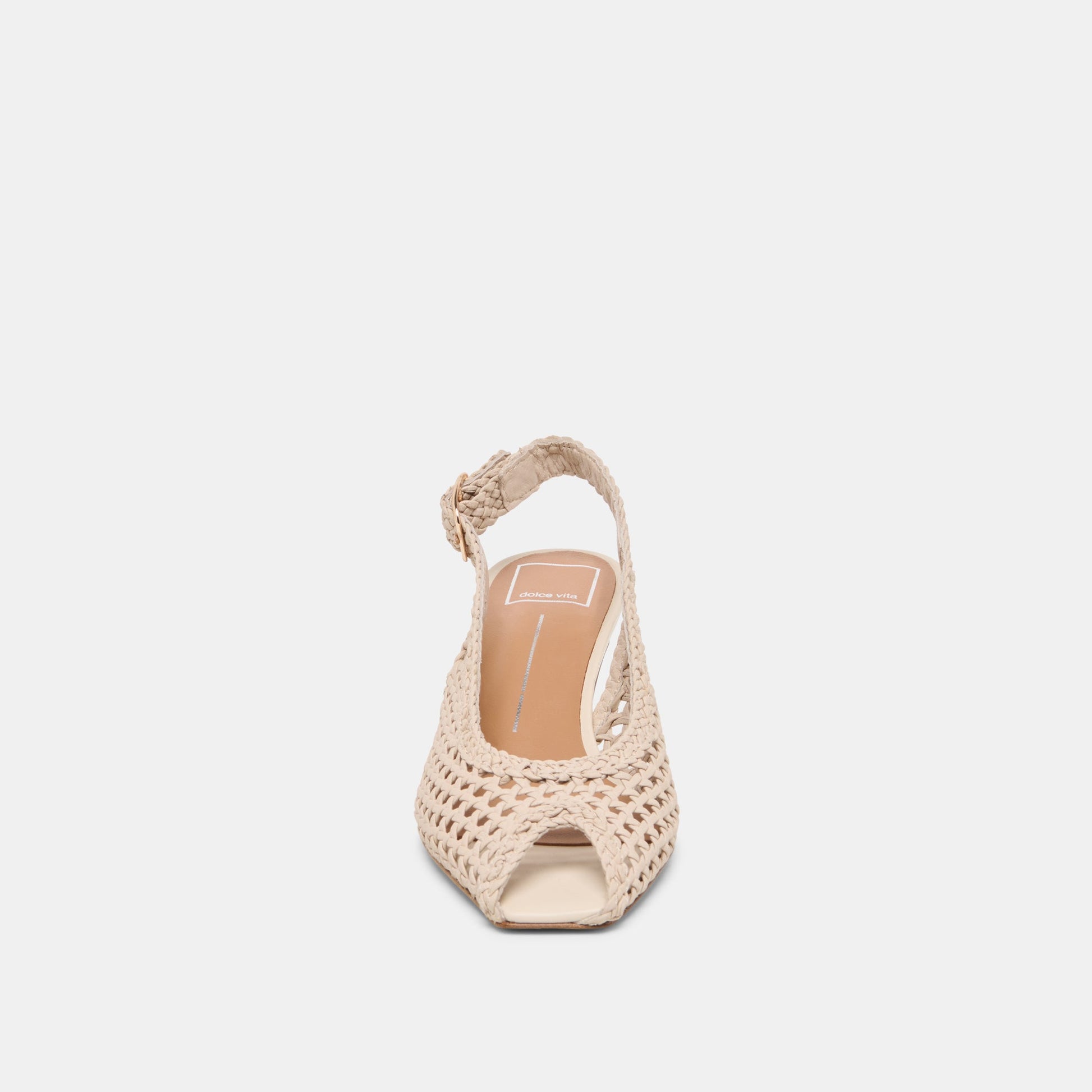 Dolce Vita REMLA Bone Woven Leather Peep-Toe Kitten Heel