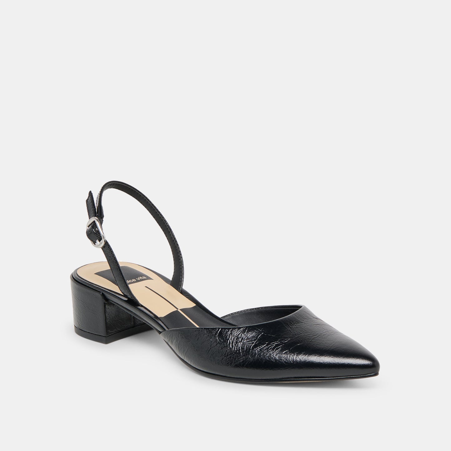 Dolce Vita Carel Wide Midnight Crinkle Patent Leather Heels