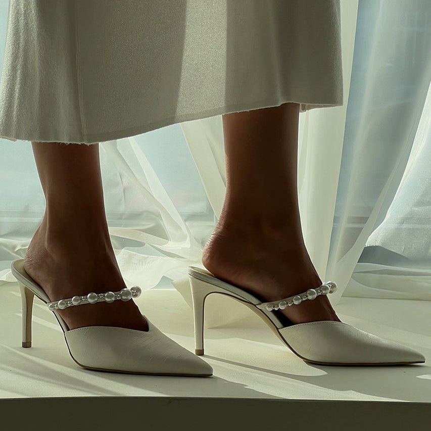 Dolce Vita KANIKA Pearl Heels Vanilla Silk | Vanilla Silk Pearl Tapered Heels
 – Dolce Vita