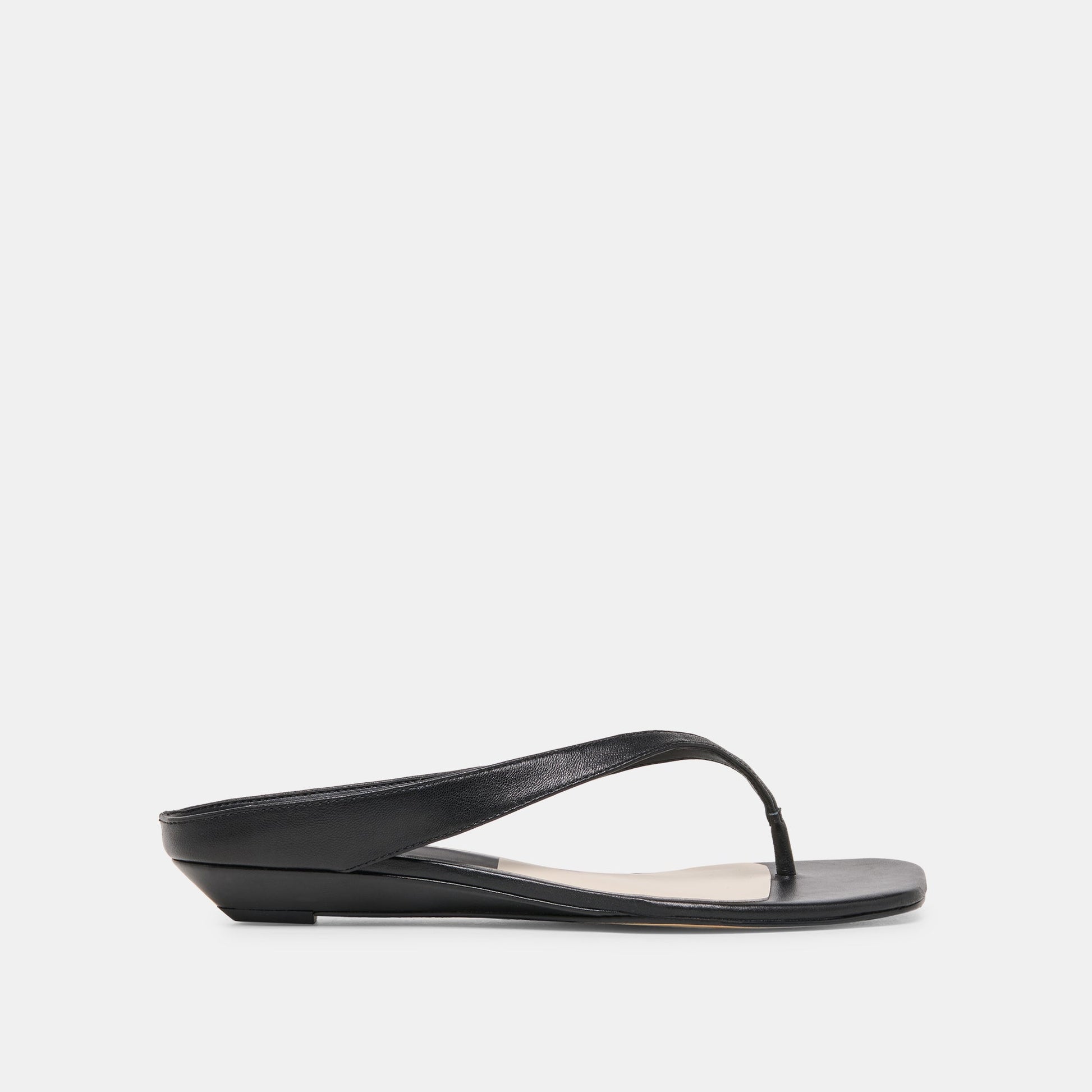 Dolce Vita GIZEL Black Leather Thong Square-Toe Sandals