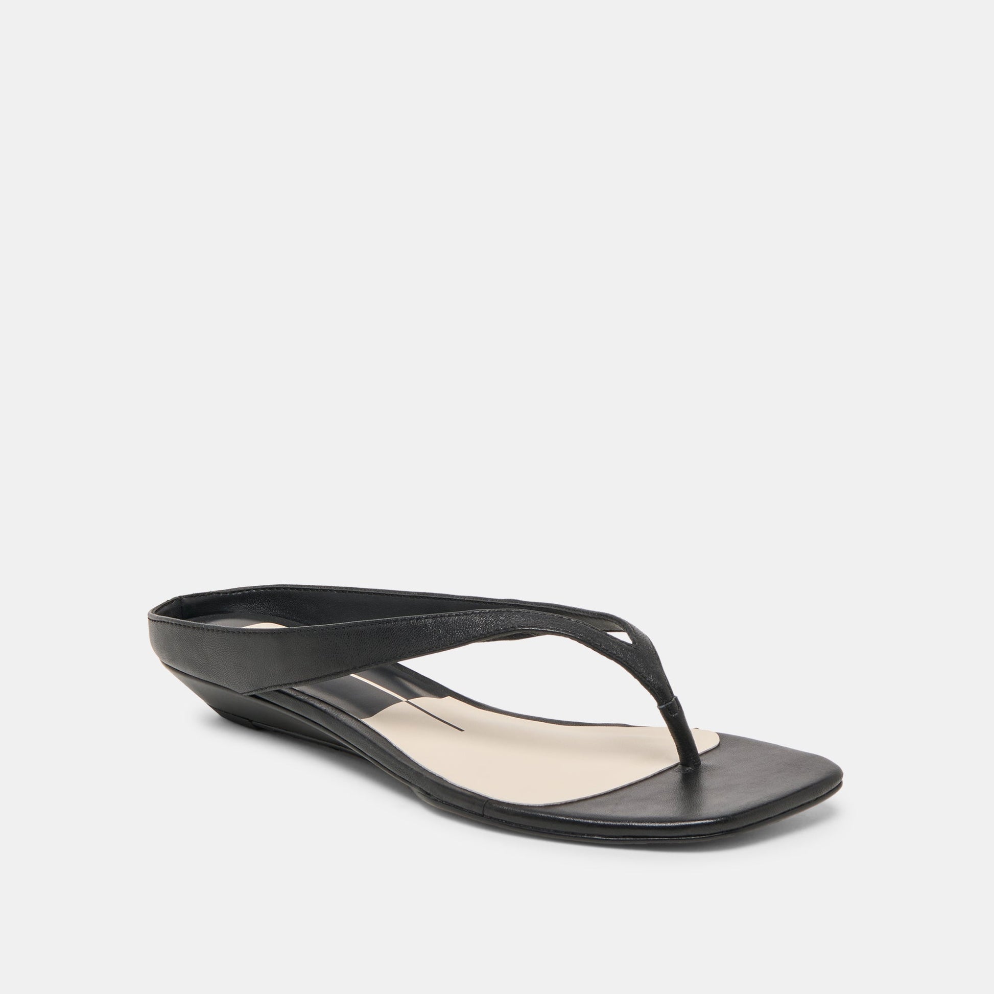 Dolce Vita GIZEL Black Leather Thong Square-Toe Sandals