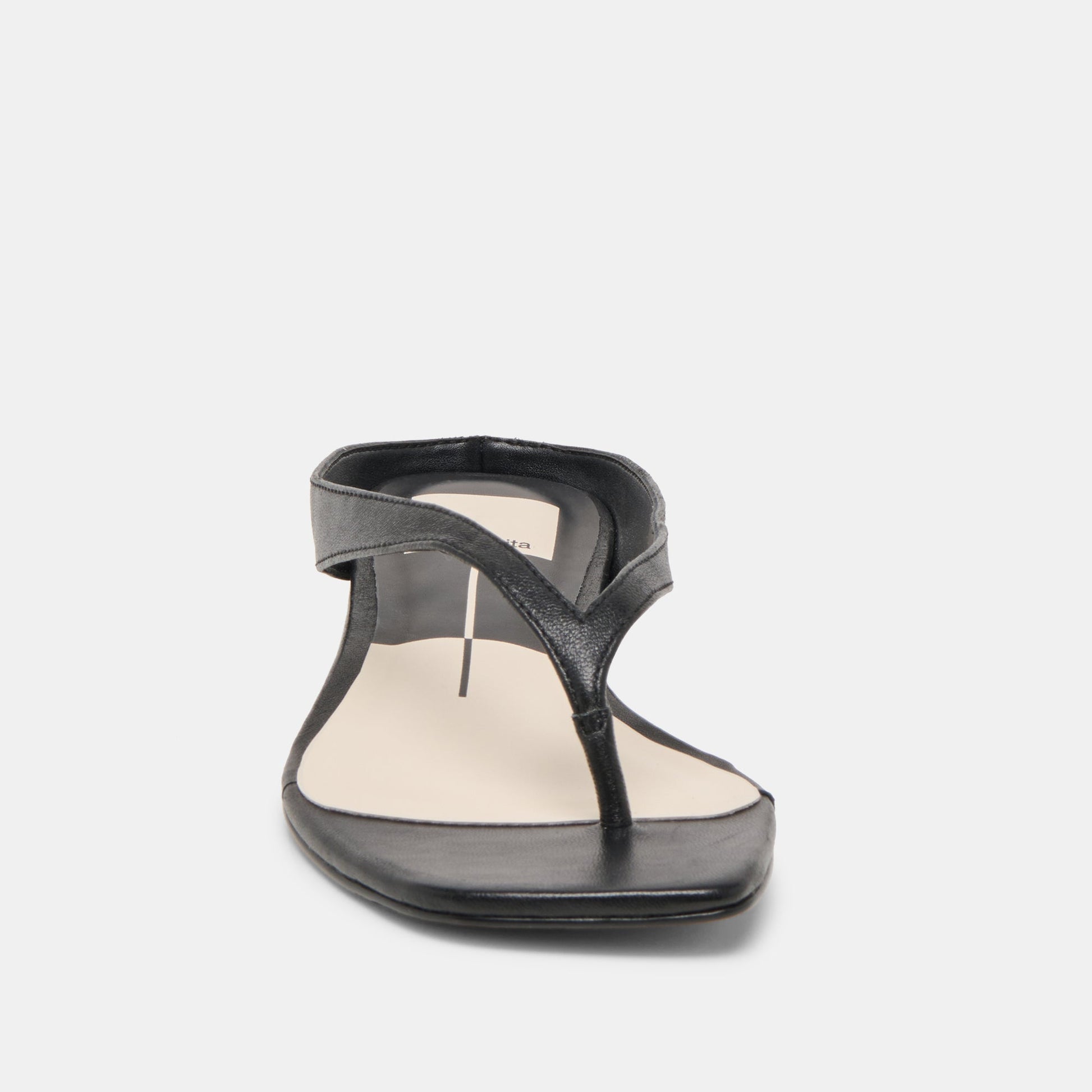 Dolce Vita GIZEL Black Leather Thong Square-Toe Sandals