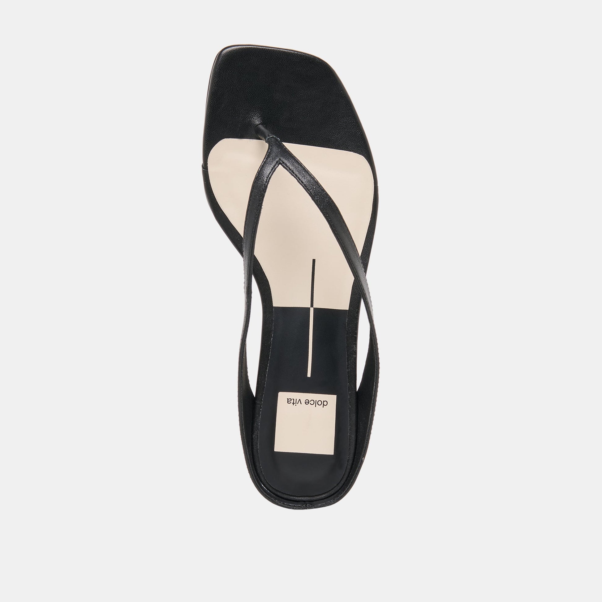 Dolce Vita GIZEL Black Leather Thong Square-Toe Sandals