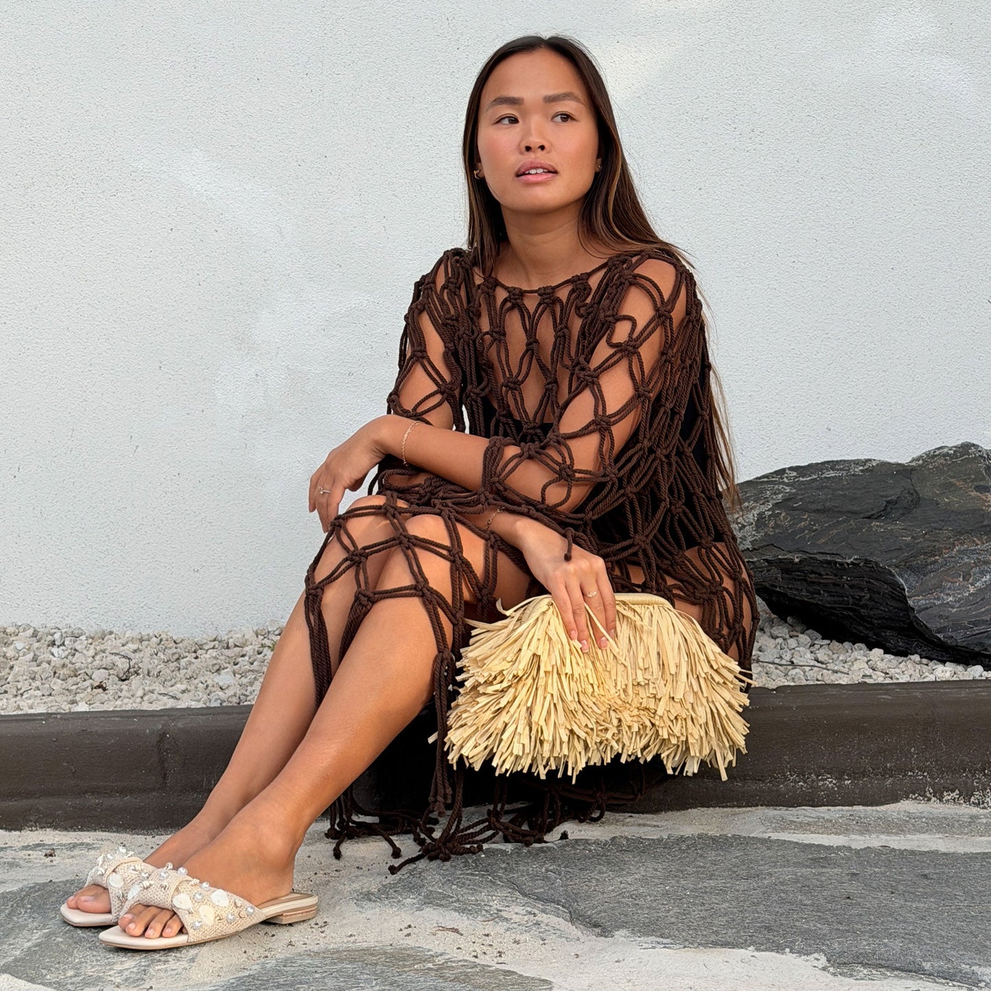 Dolce Vita Lizza Oatmeal Beaded Raffia Sandals