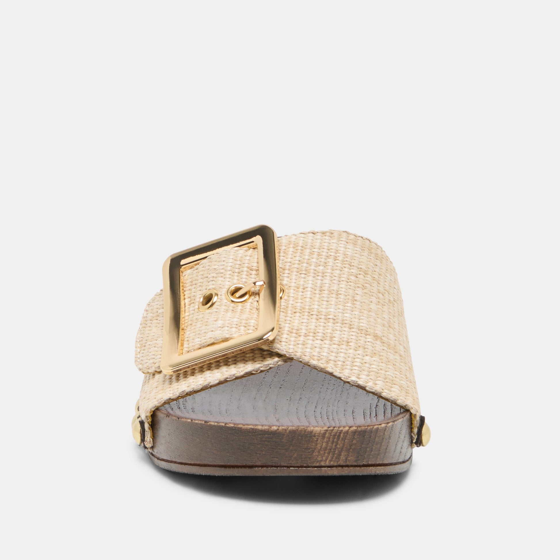 Dolce Vita SHERY Natural Raffia Open-Toe Buckle Wood Sole Sandals