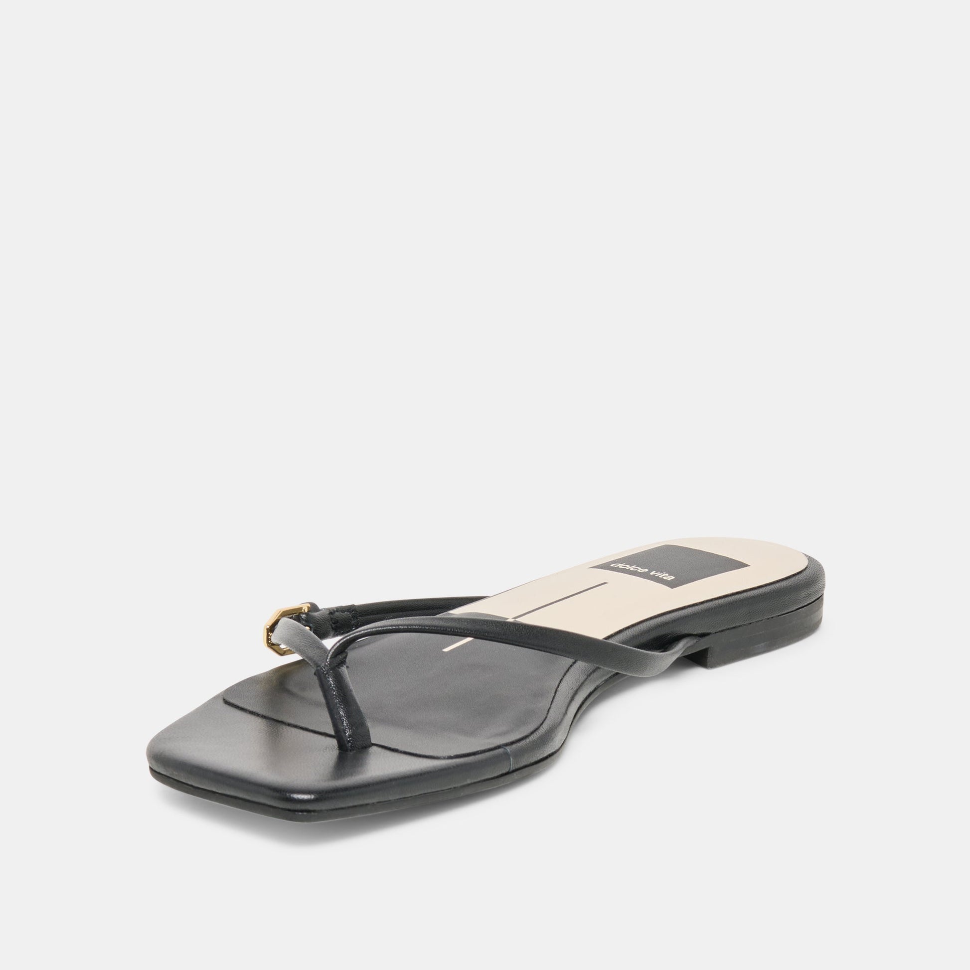 Dolce Vita MALTA Black Leather Buckle Flip-Flop Sandals