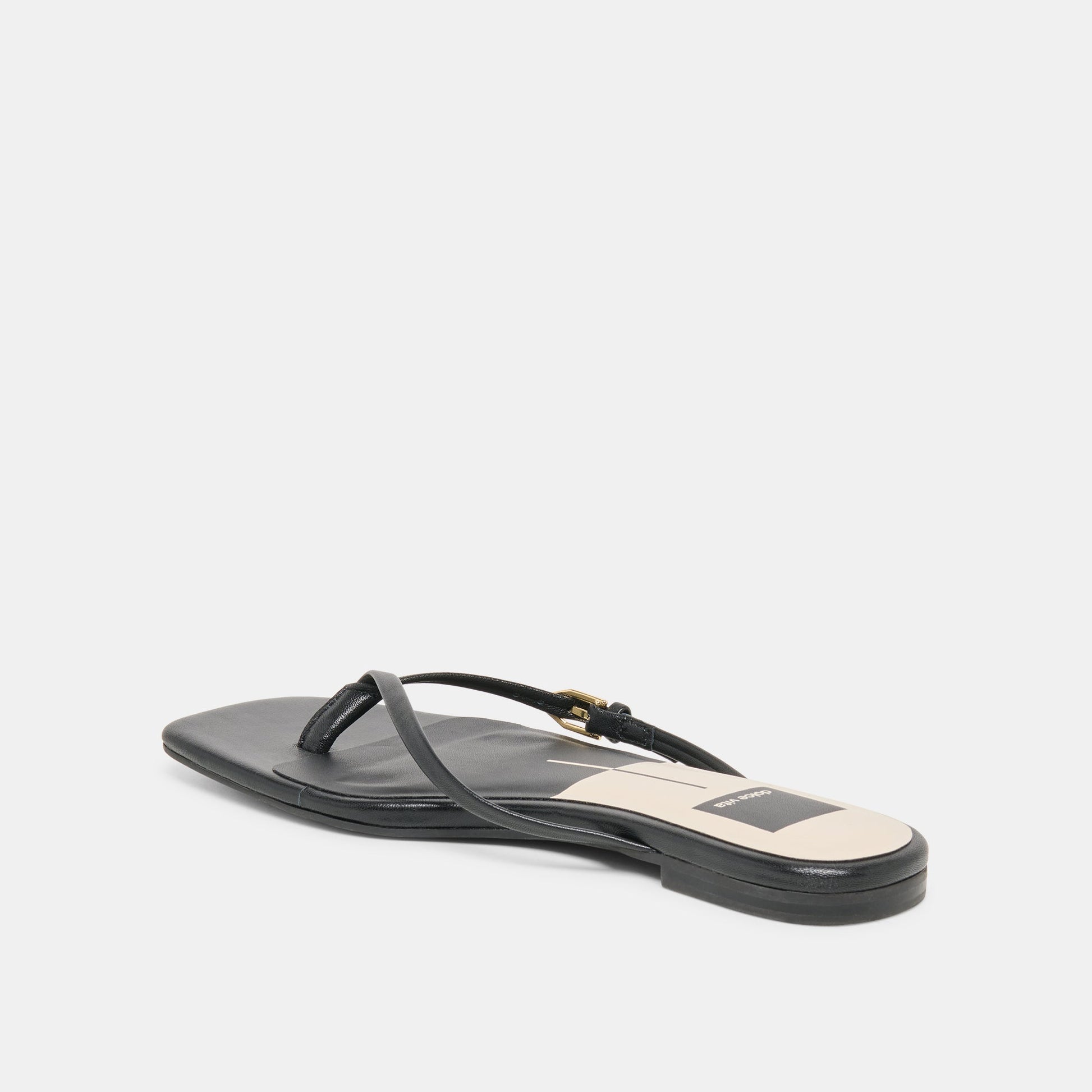 Dolce Vita MALTA Black Leather Buckle Flip-Flop Sandals