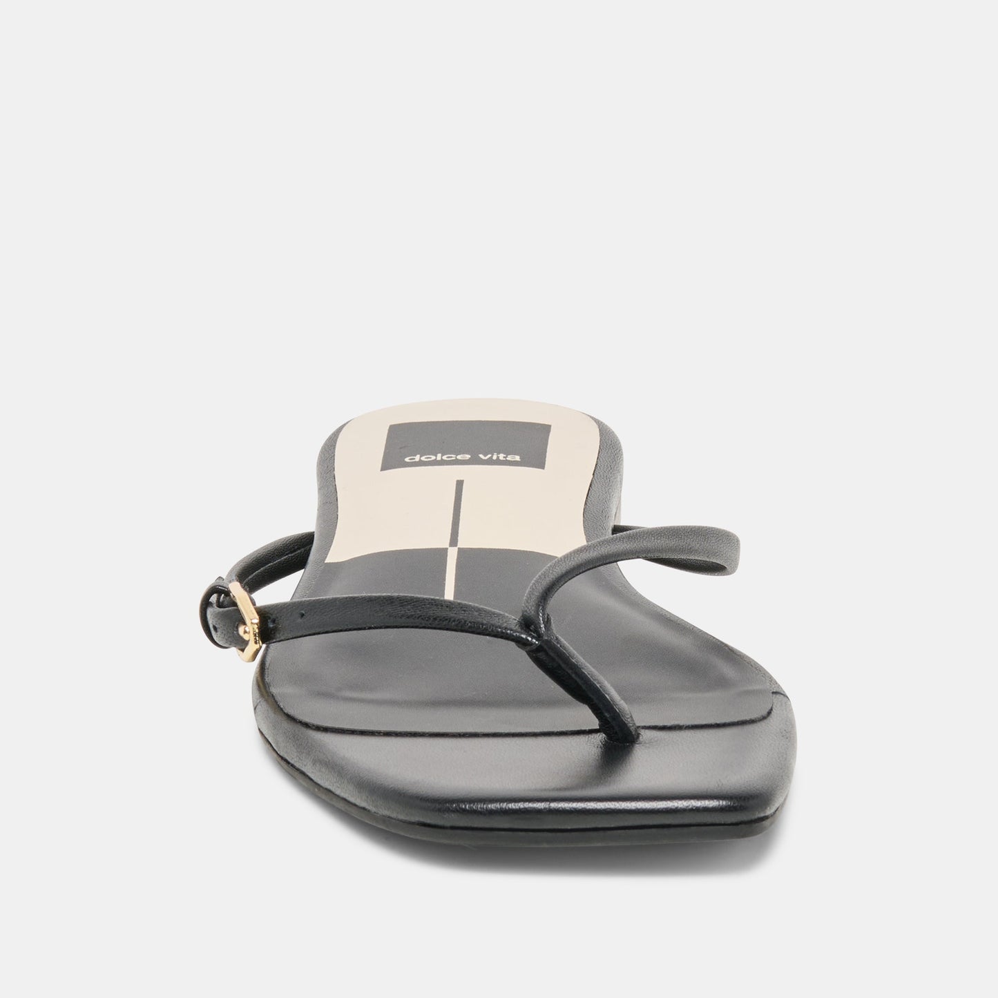 Dolce Vita MALTA Black Leather Buckle Flip-Flop Sandals