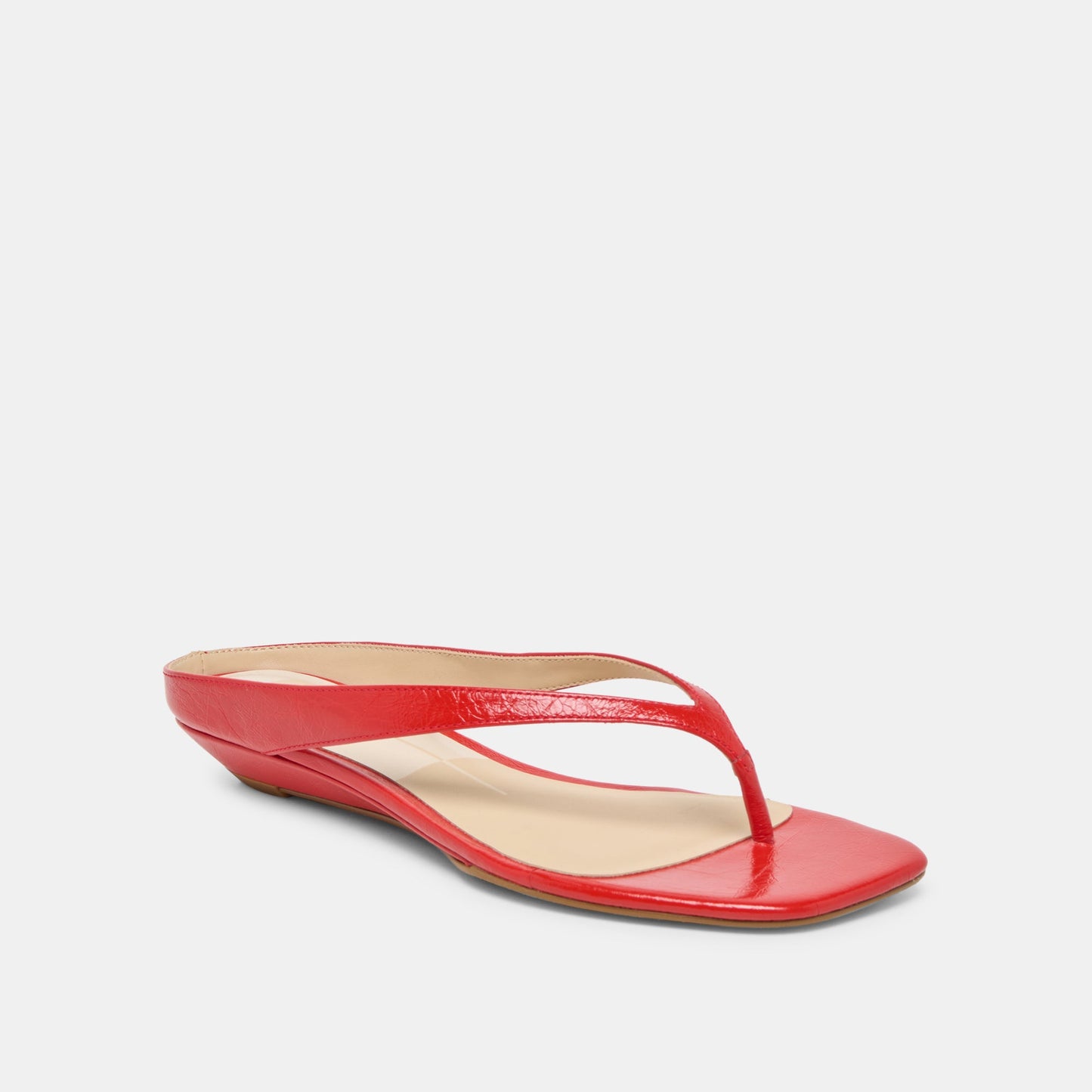 Dolce Vita GIZEL Red Crinkle Patent Thong Square-Toe Sandals