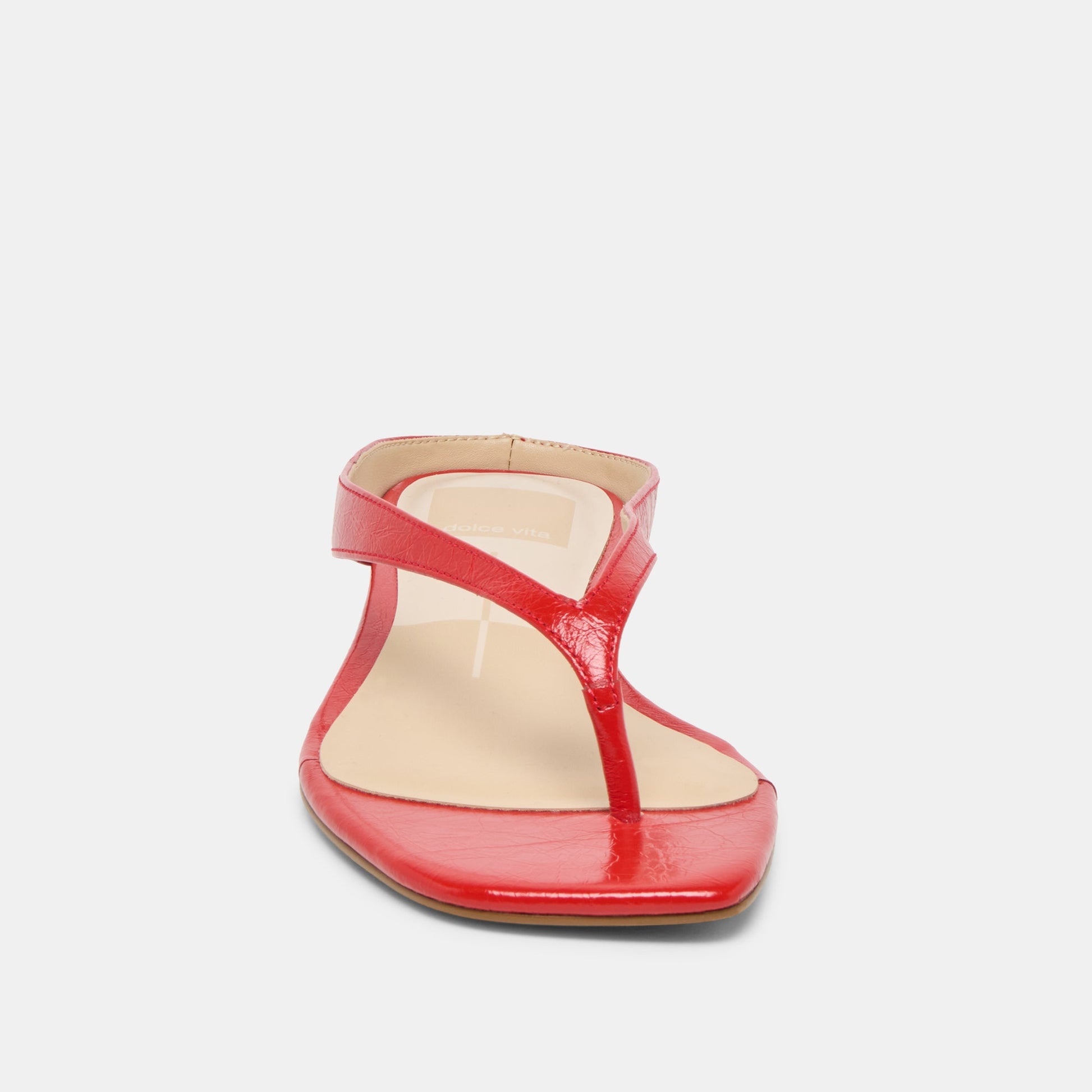 Dolce Vita GIZEL Red Crinkle Patent Thong Square-Toe Sandals
