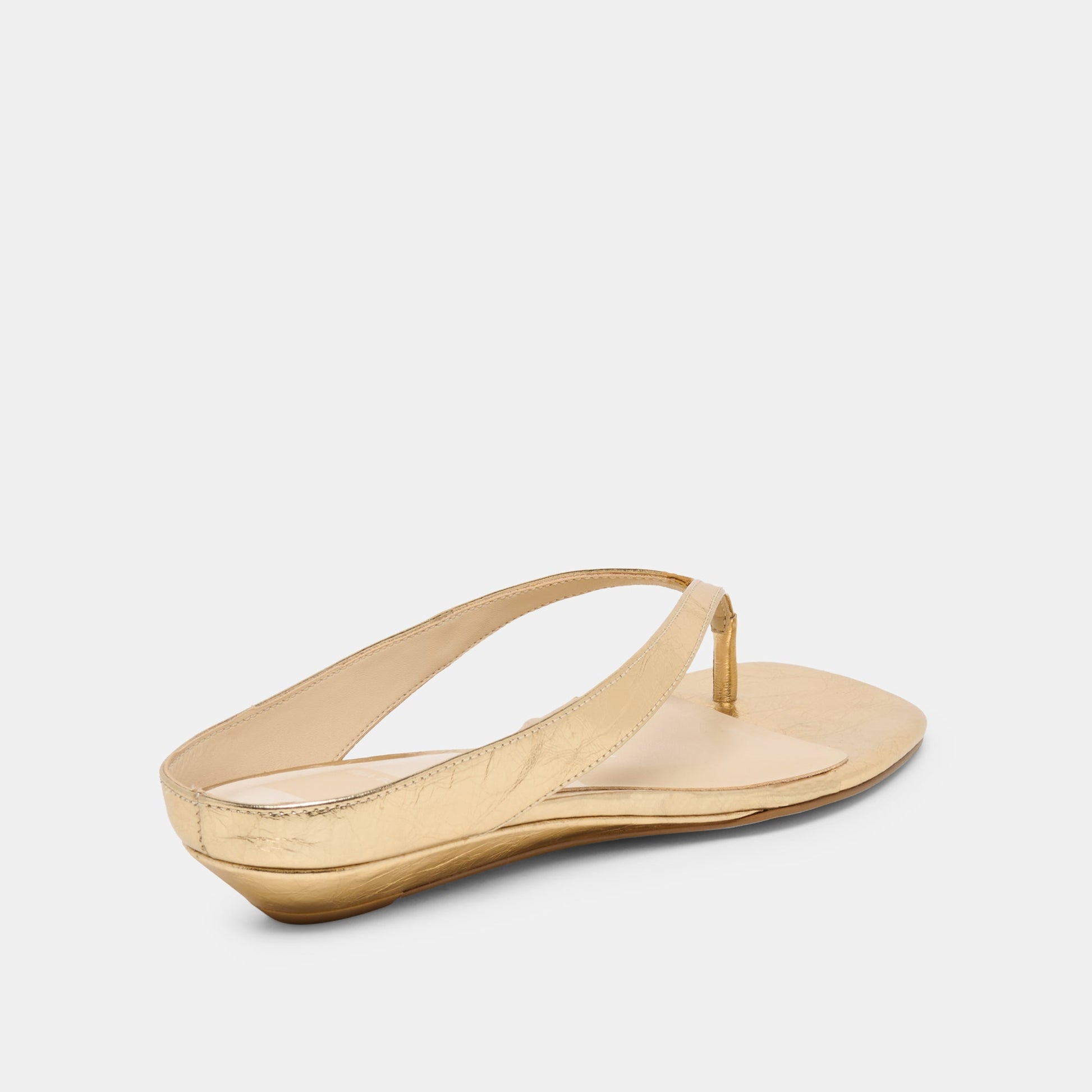 Dolce Vita GIZEL Gold Crinkle Patent Thong Square-Toe Sandals