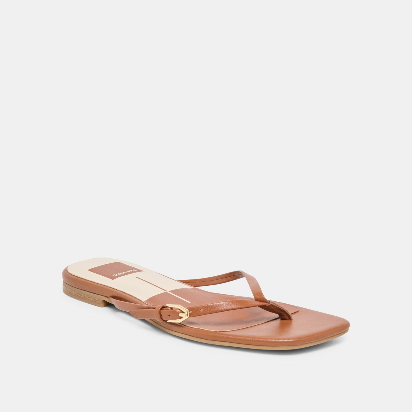 Dolce Vita MALTA Cognac Leather Buckle Flip-Flop Sandals